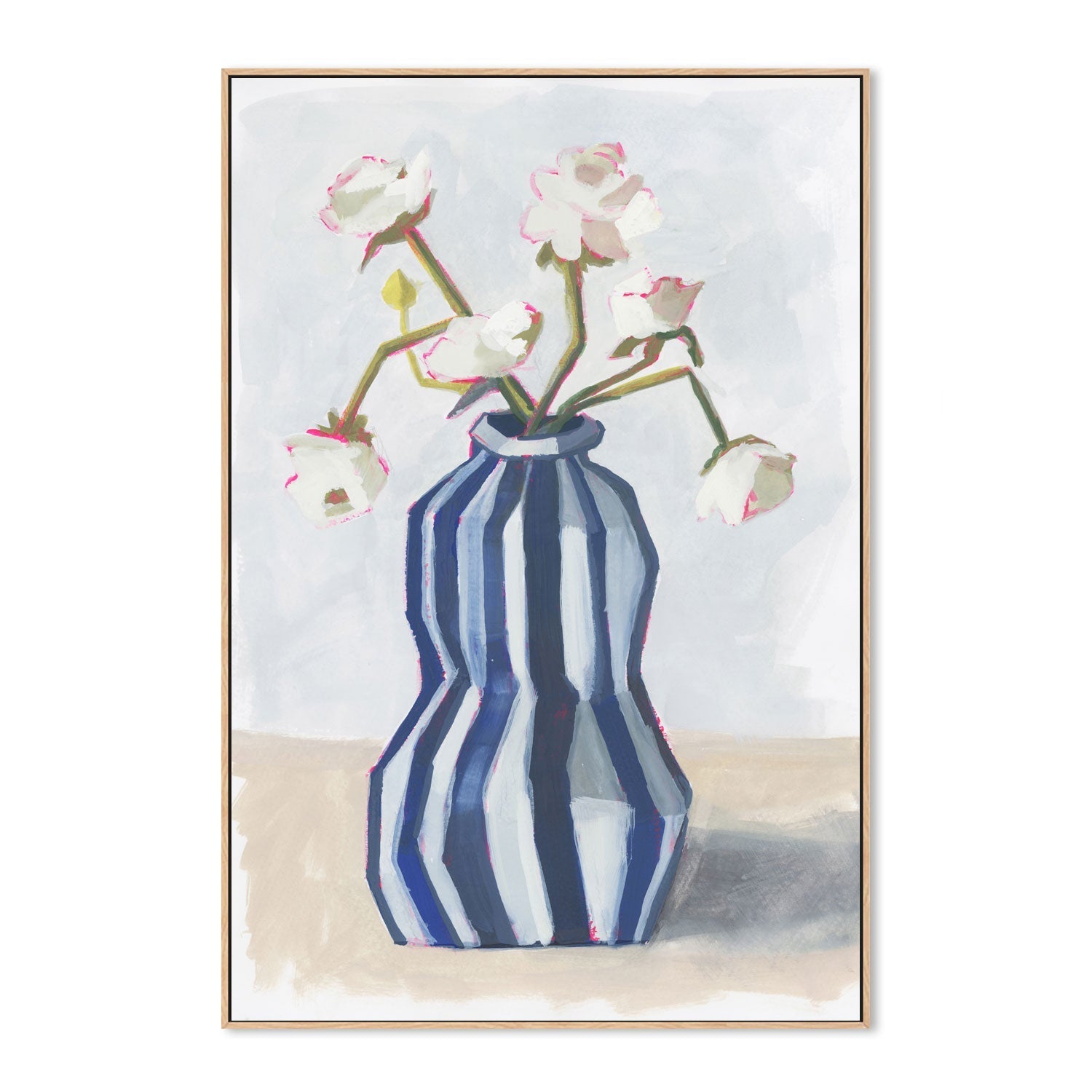 wall-art-print-canvas-poster-framed-Fresh Flowers In A Striped Vase, Style B-4