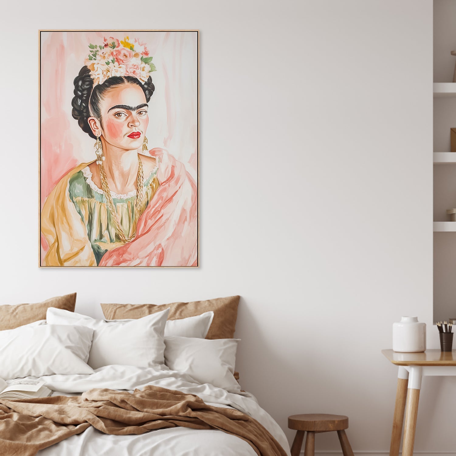 wall-art-print-canvas-poster-framed-Frida with Floral Crown Portrait in Watercolor , By Melloi Art-2
