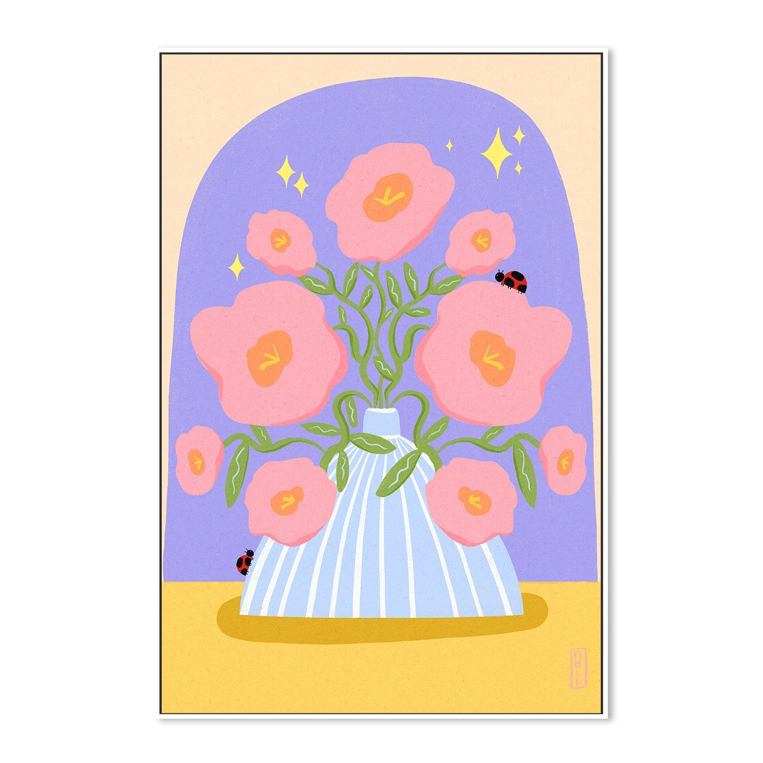 wall-art-print-canvas-poster-framed-Fun Flowers in a Vase Illustration-5