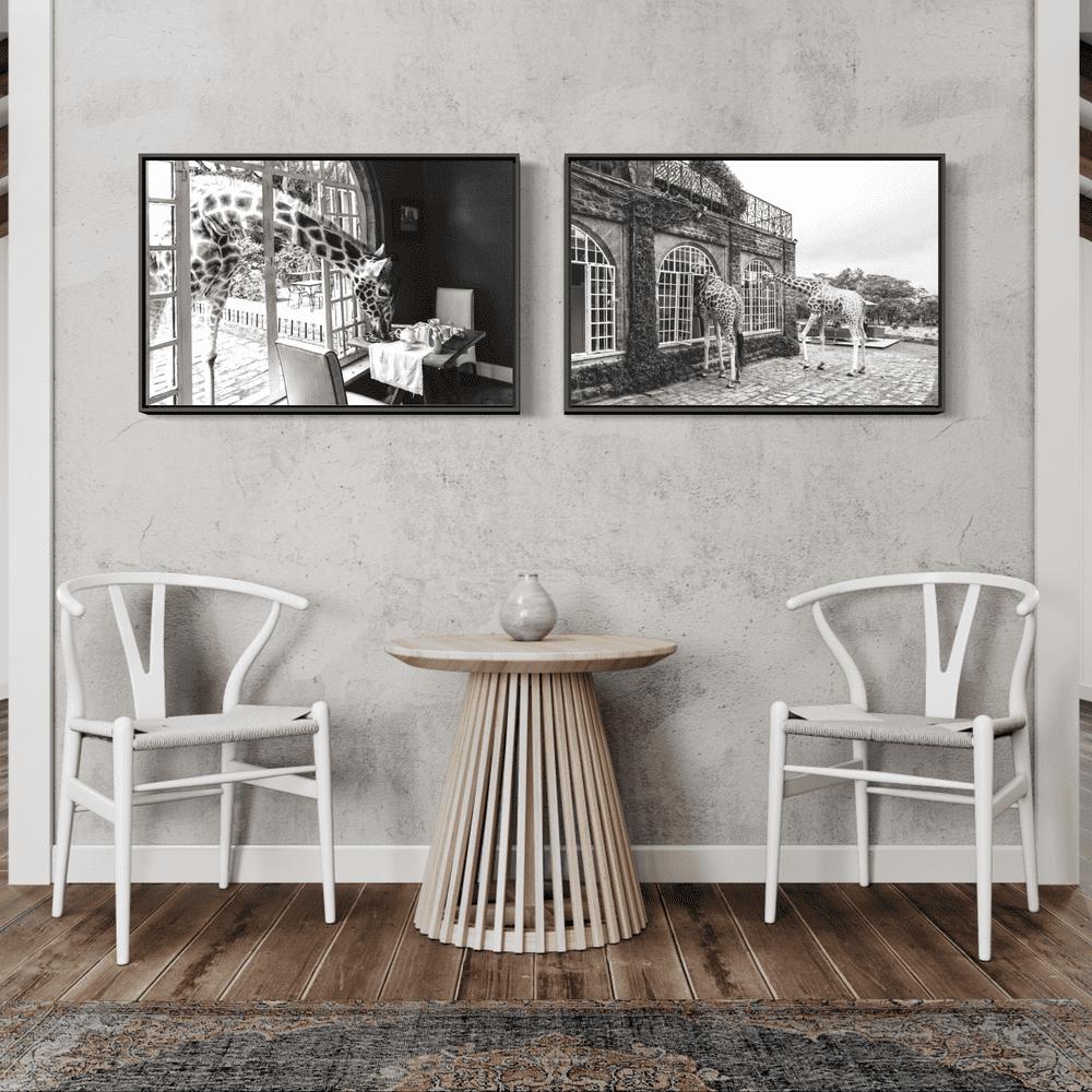 wall-art-print-canvas-poster-framed-Giraffes Invited, Set Of 2-by-Plus X Studio-Gioia Wall Art