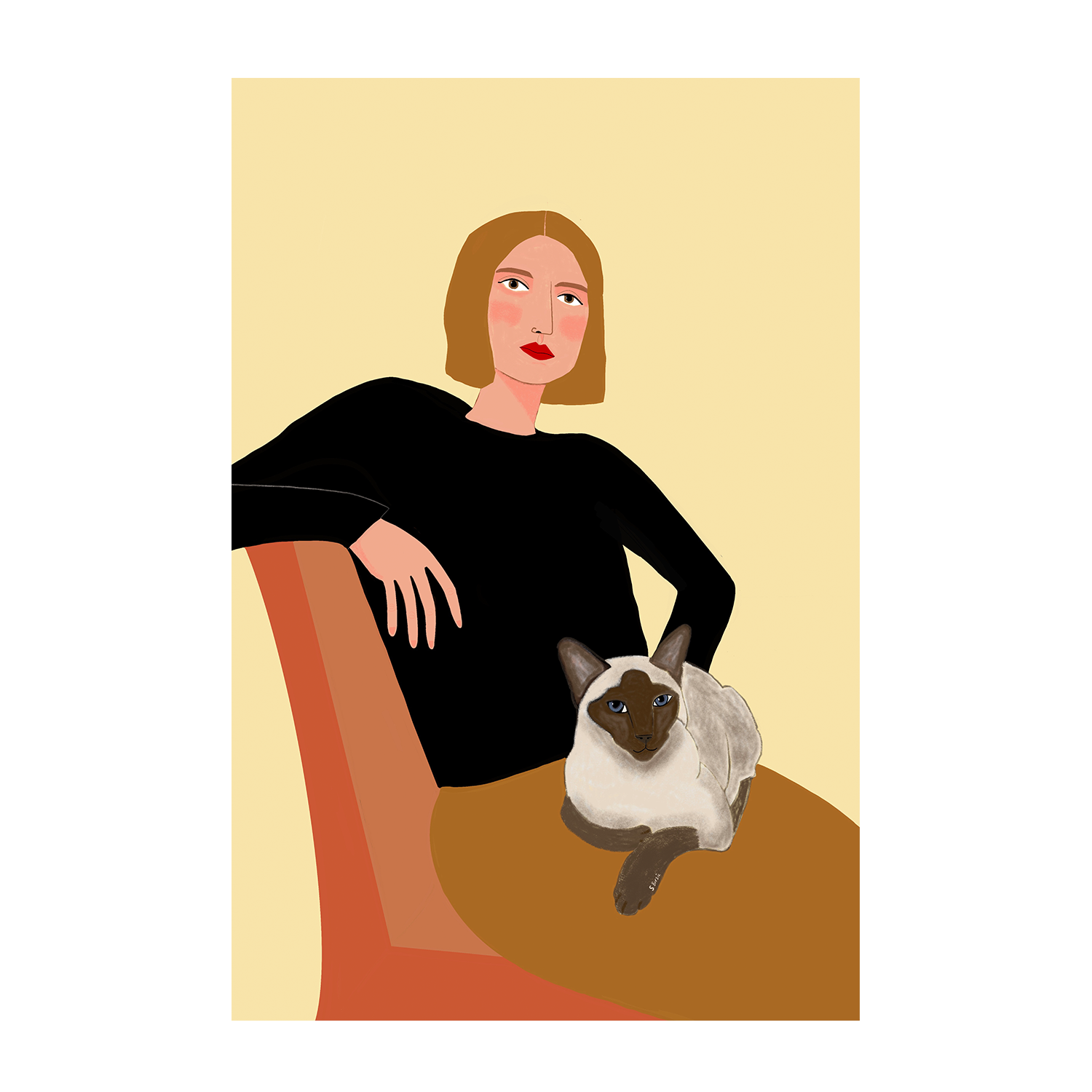 wall-art-print-canvas-poster-framed-Girl With Siamese Cat, Style A , By Sharyn Bursic-1