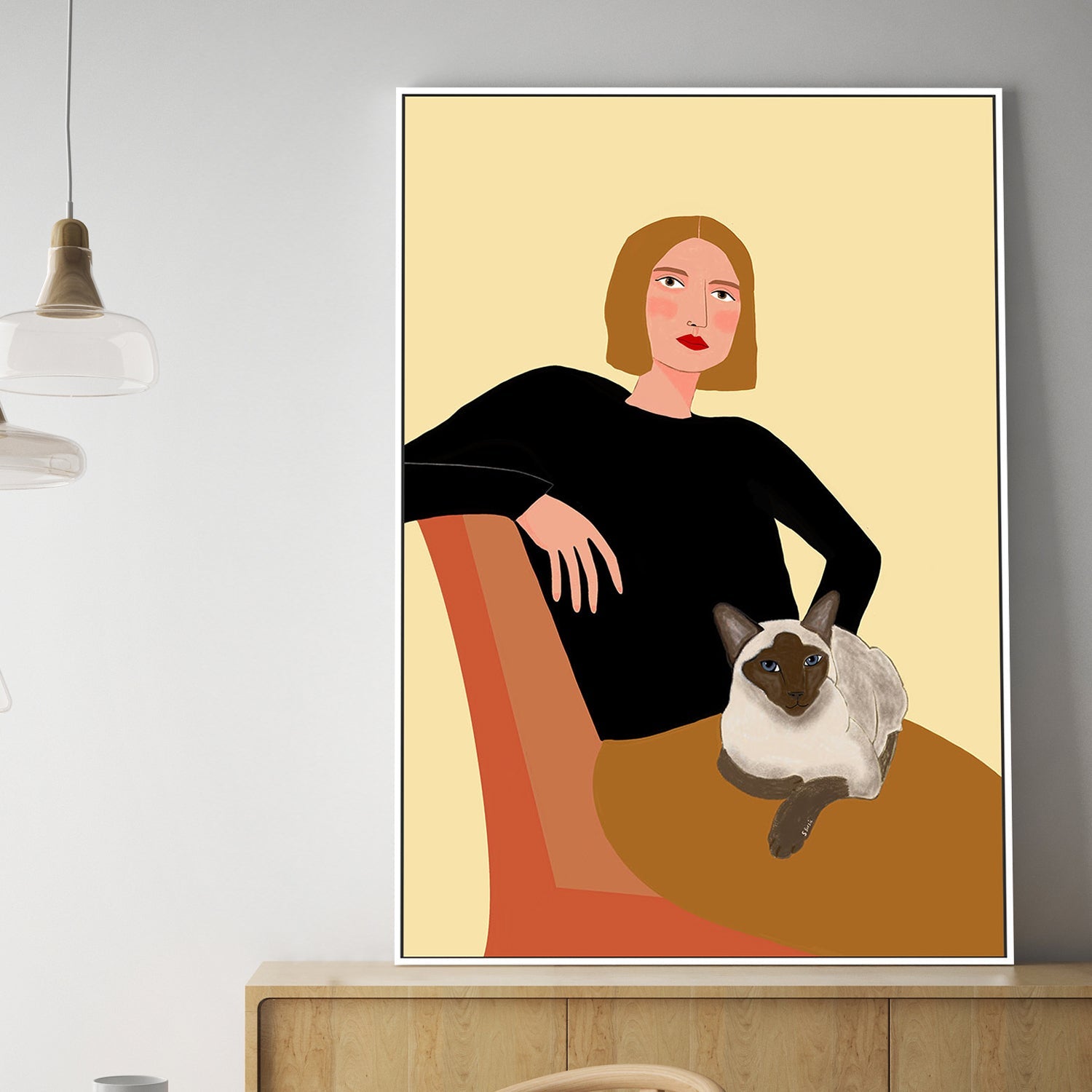 wall-art-print-canvas-poster-framed-Girl With Siamese Cat, Style A , By Sharyn Bursic-2