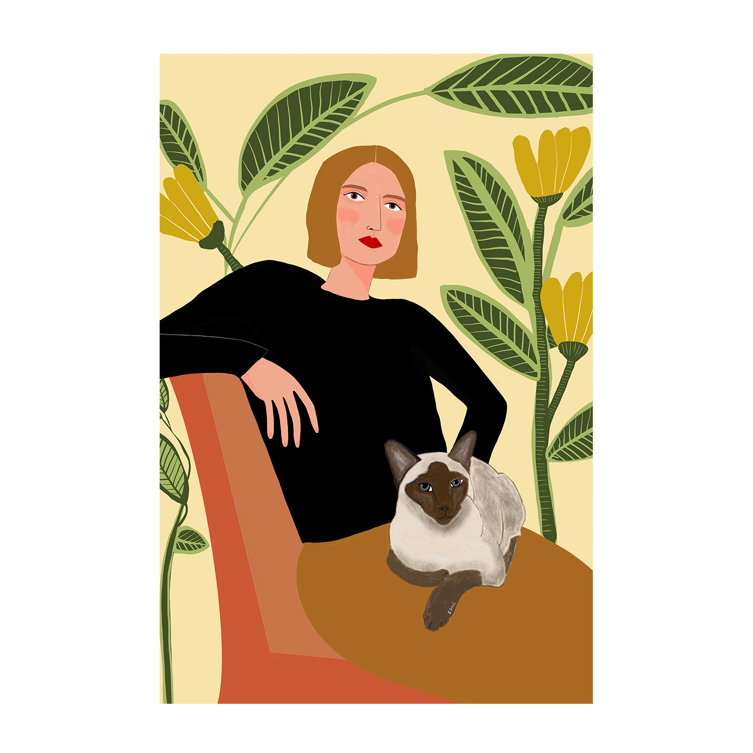 wall-art-print-canvas-poster-framed-Girl With Siamese Cat, Style B , By Sharyn Bursic-1