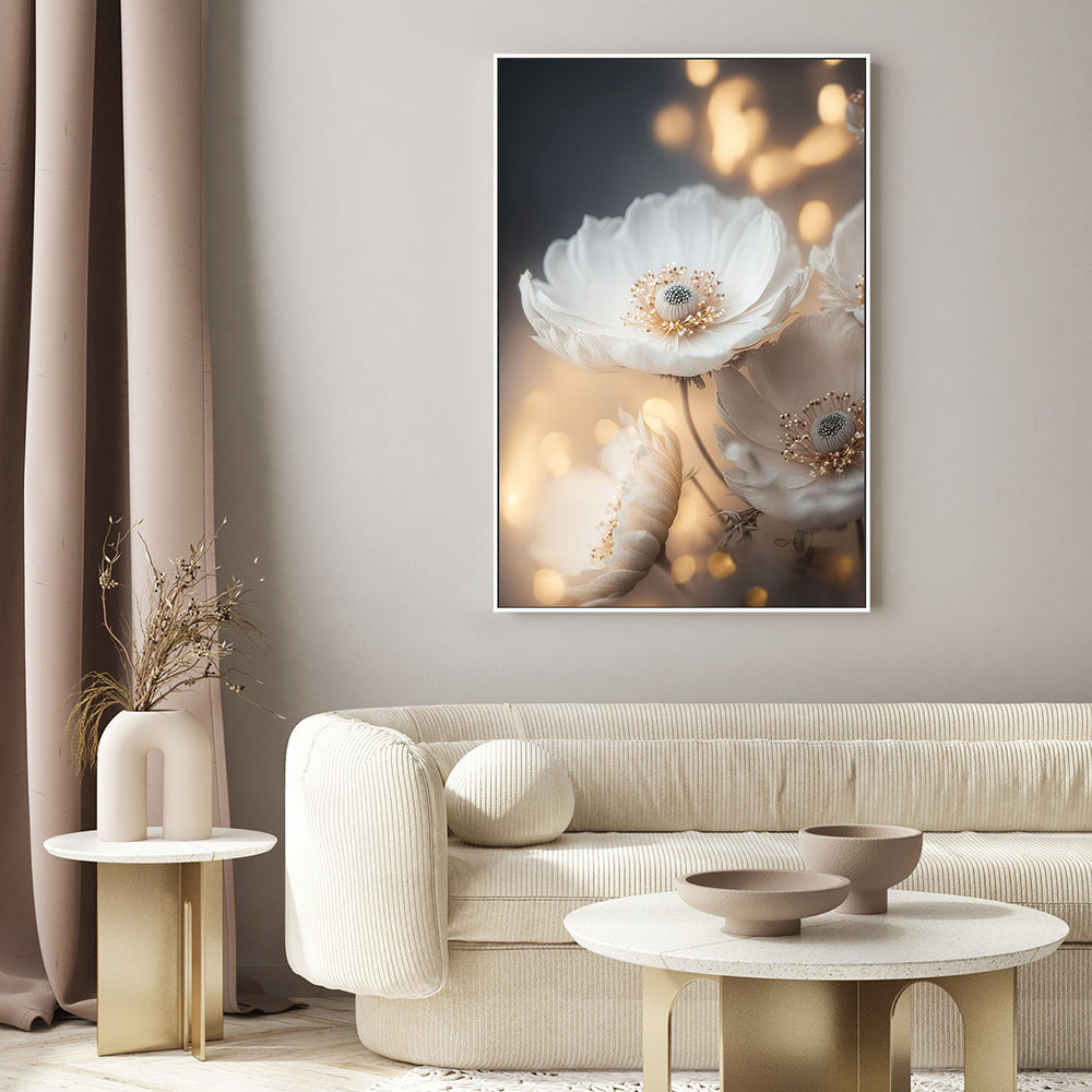 wall-art-print-canvas-poster-framed-Glowing White Flowers , By Treechild-GIOIA-WALL-ART