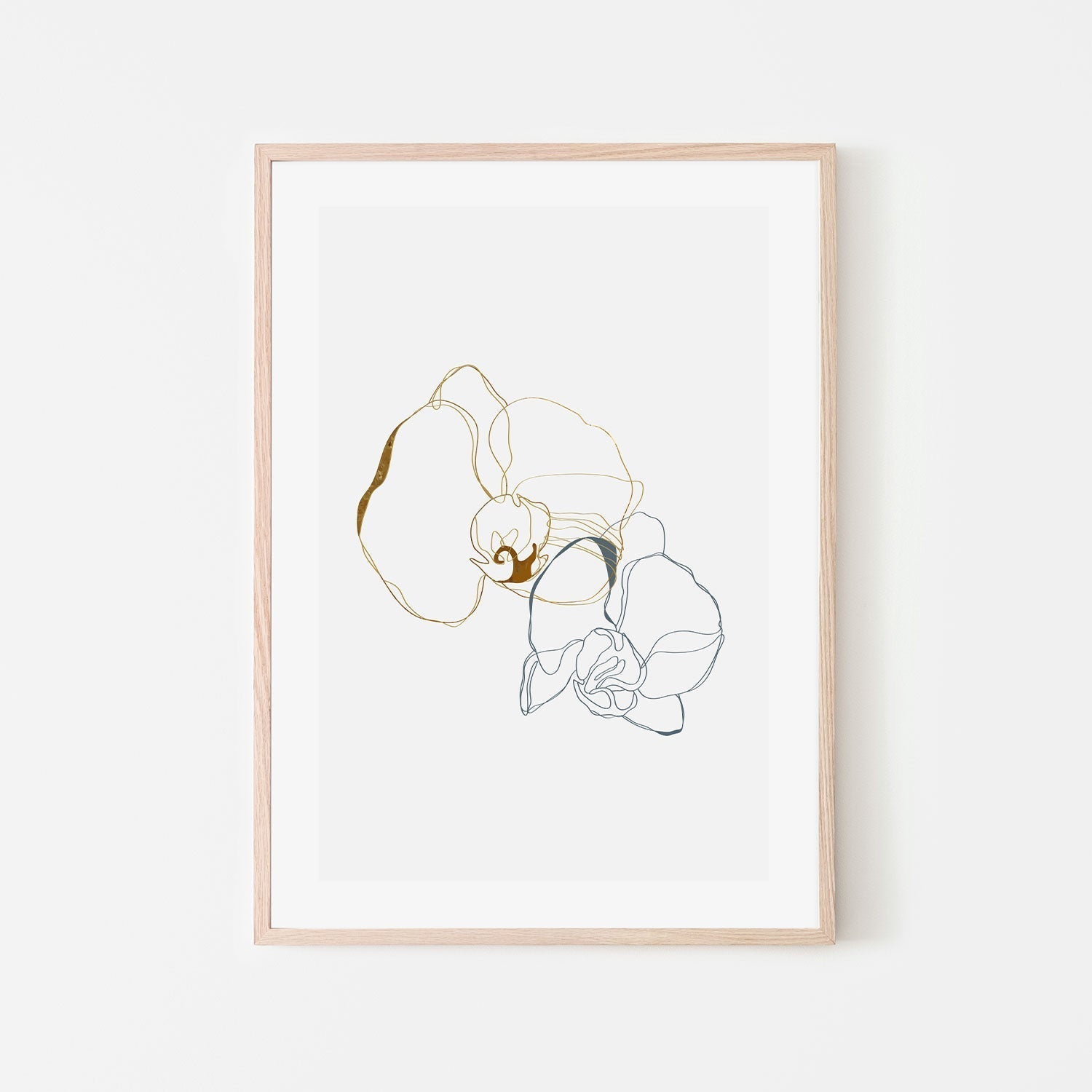wall-art-print-canvas-poster-framed-Gold And Navy Floral Lines, Style B-GIOIA-WALL-ART
