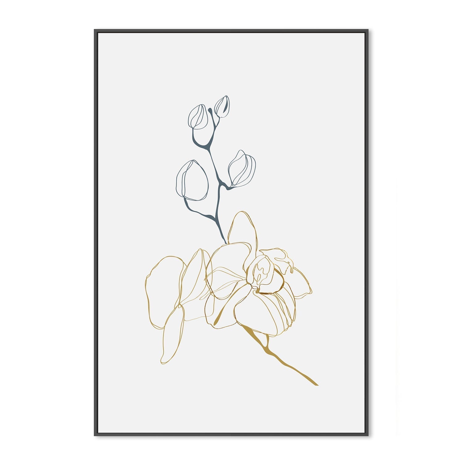 wall-art-print-canvas-poster-framed-Gold And Navy Floral Lines, Style C-GIOIA-WALL-ART