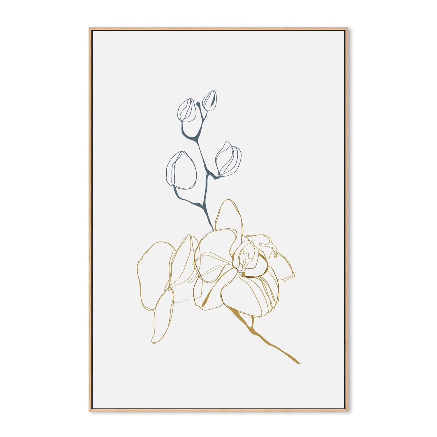 wall-art-print-canvas-poster-framed-Gold And Navy Floral Lines, Style C-GIOIA-WALL-ART