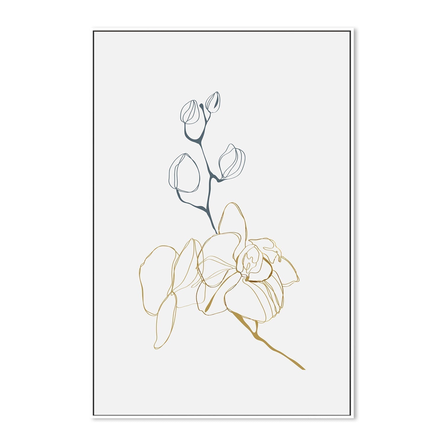 wall-art-print-canvas-poster-framed-Gold And Navy Floral Lines, Style C-GIOIA-WALL-ART