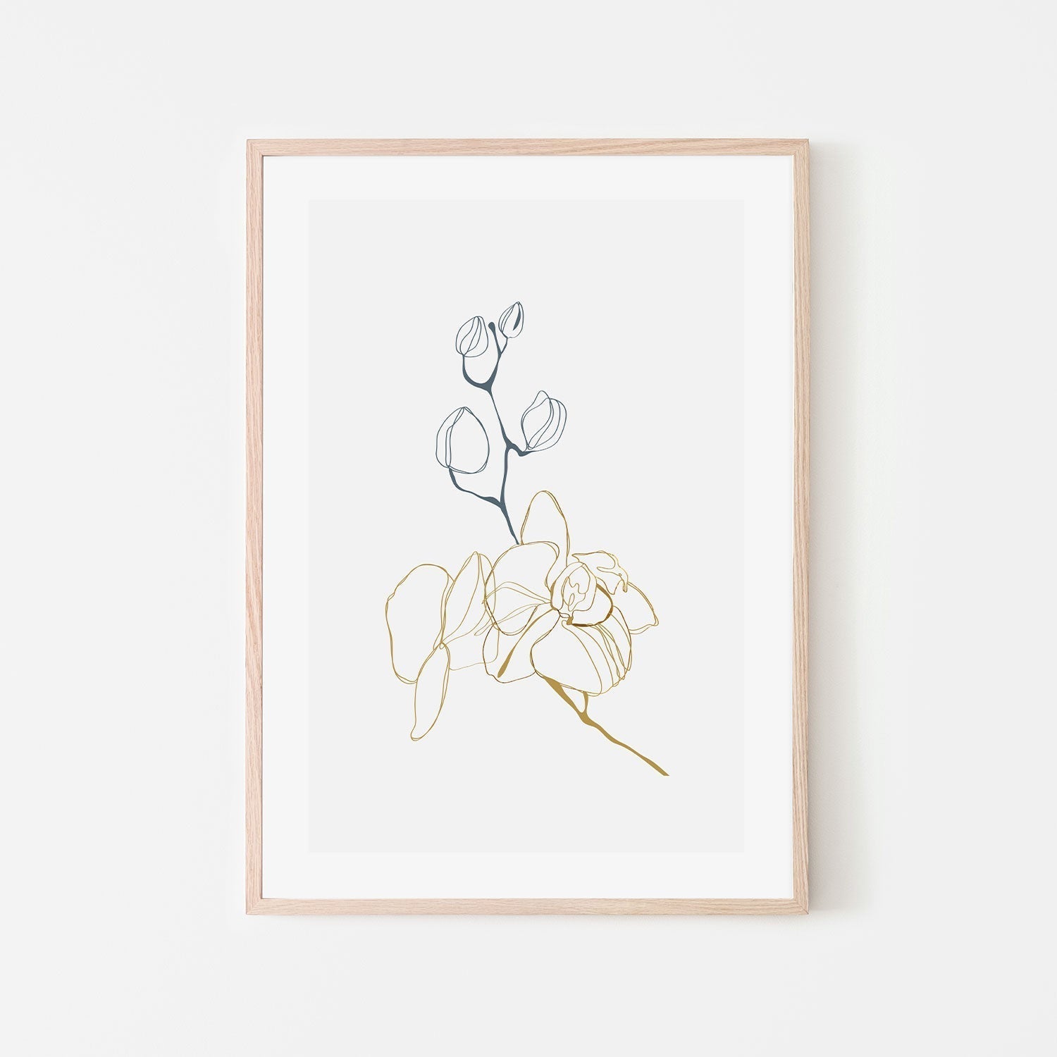wall-art-print-canvas-poster-framed-Gold And Navy Floral Lines, Style C-GIOIA-WALL-ART
