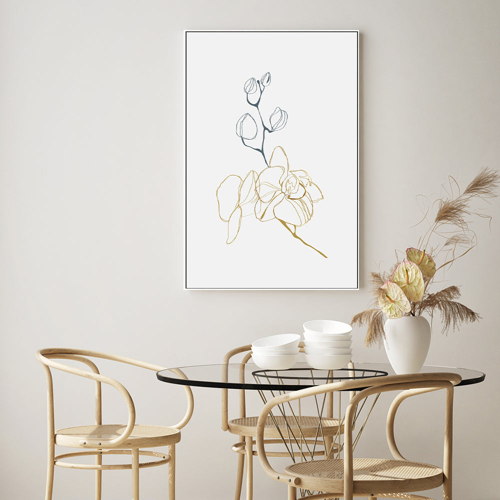 wall-art-print-canvas-poster-framed-Gold And Navy Floral Lines, Style C-GIOIA-WALL-ART