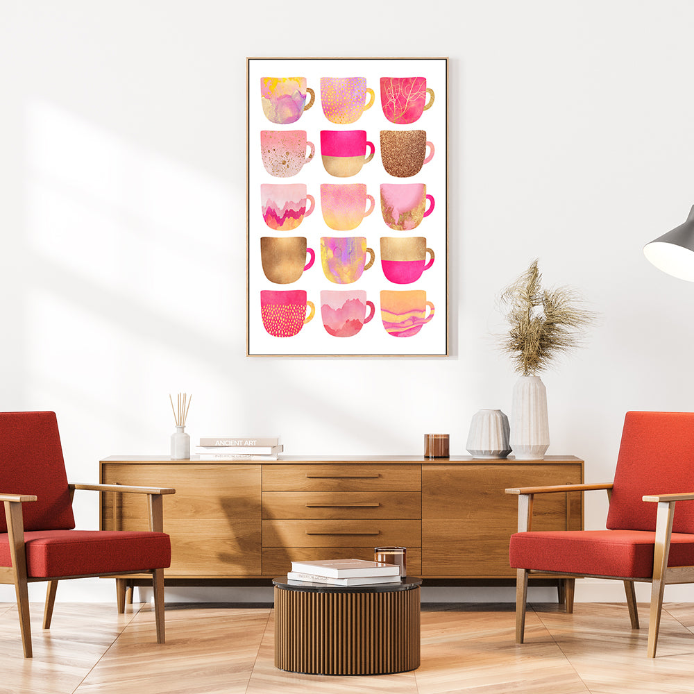 wall-art-print-canvas-poster-framed-Gold and Pink Coffee Cups-GIOIA-WALL-ART