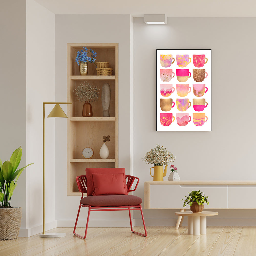 wall-art-print-canvas-poster-framed-Gold and Pink Coffee Cups-GIOIA-WALL-ART