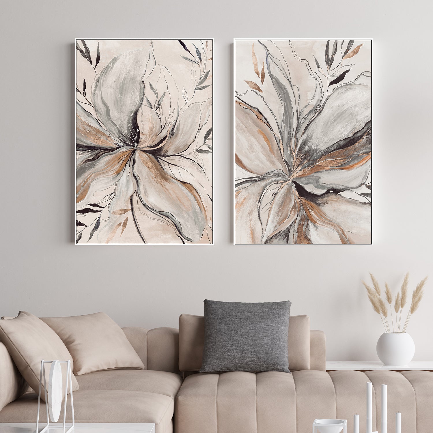 wall-art-print-canvas-poster-framed-Gold Brown Charcole Flower, Style A & B, Set Of 2 , By Asia Jensen-2