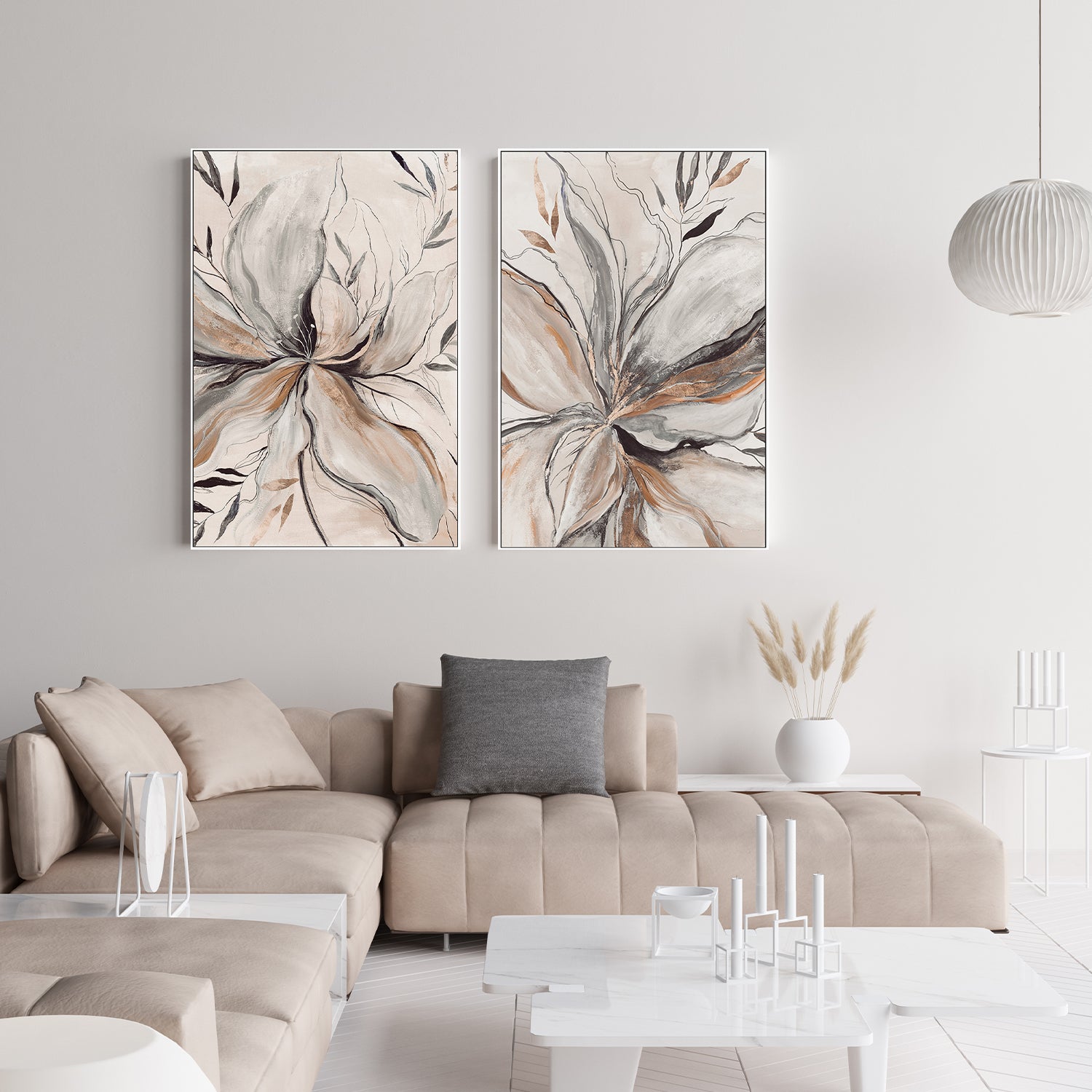 wall-art-print-canvas-poster-framed-Gold Brown Charcole Flower, Style A & B, Set Of 2 , By Asia Jensen-7