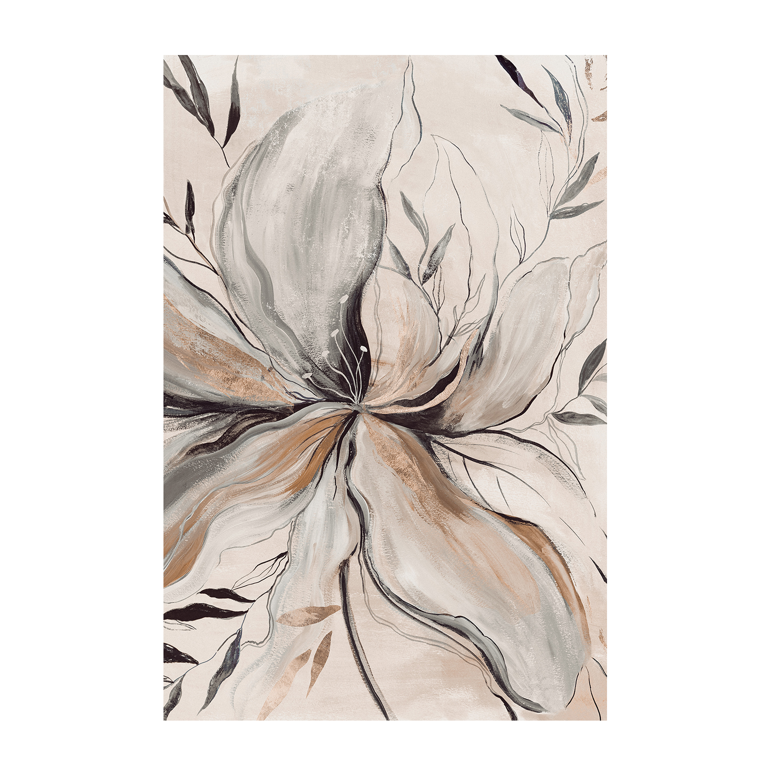 wall-art-print-canvas-poster-framed-Gold Brown Charcole Flower, Style A , By Asia Jensen-1