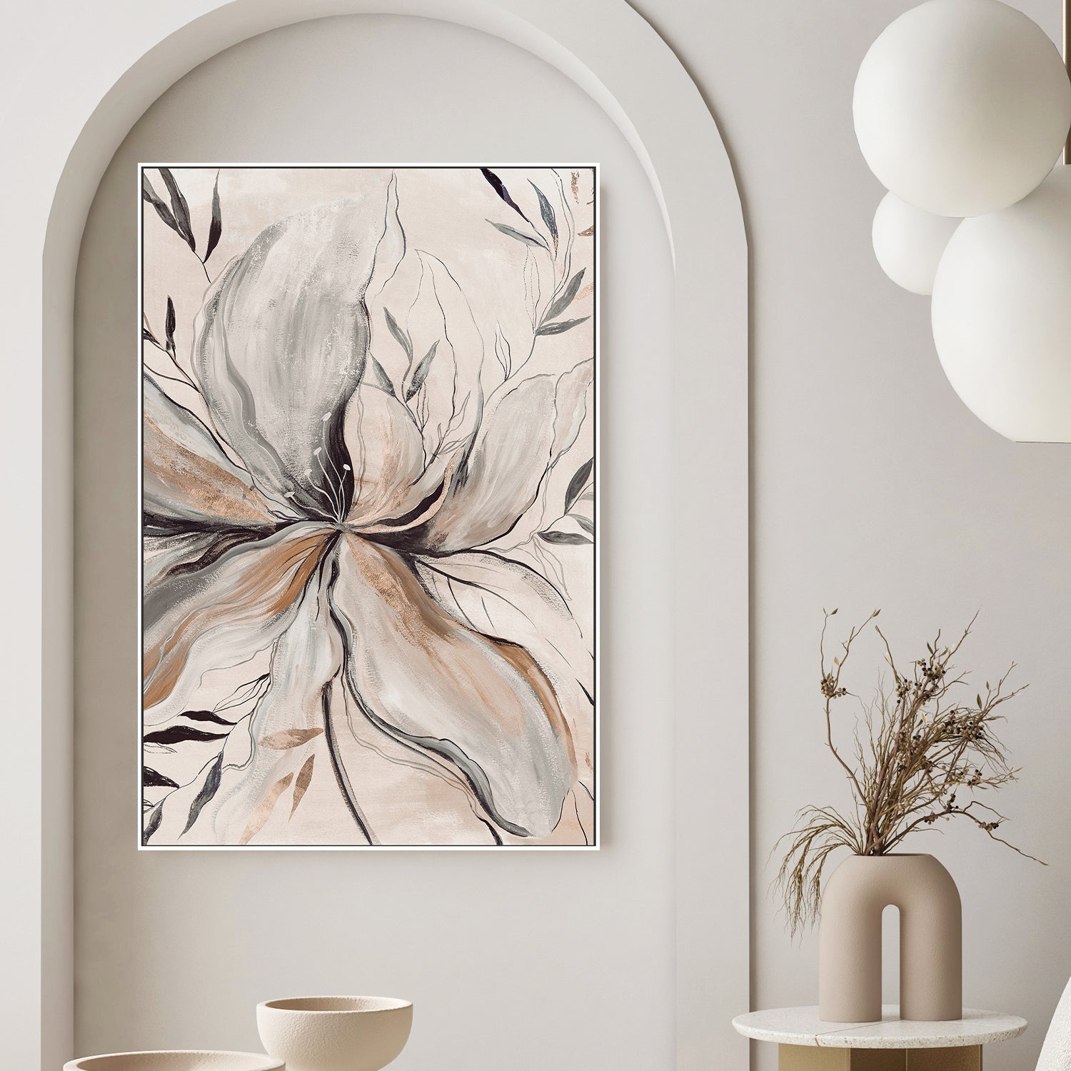 wall-art-print-canvas-poster-framed-Gold Brown Charcole Flower, Style A , By Asia Jensen-2