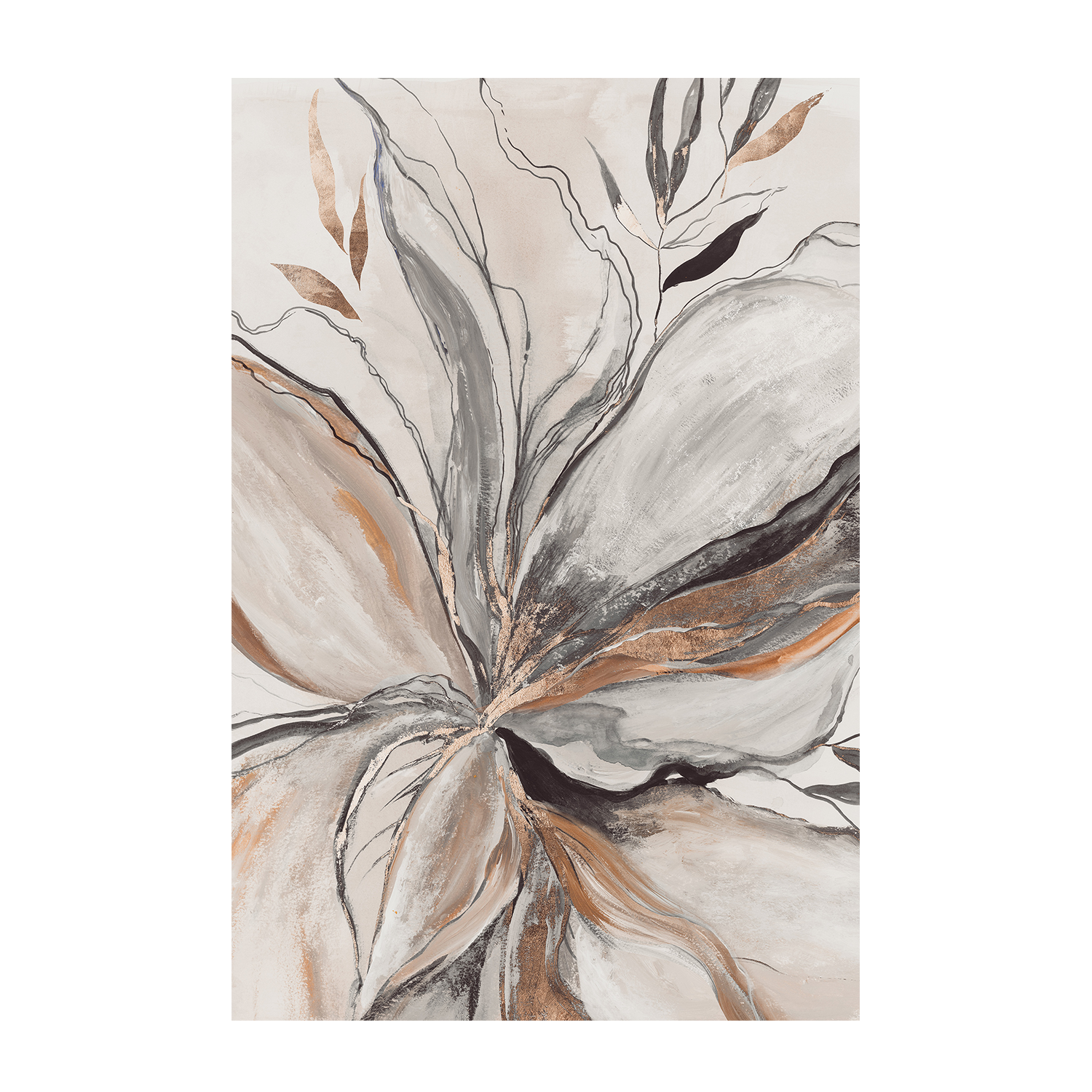 wall-art-print-canvas-poster-framed-Gold Brown Charcole Flower, Style B , By Asia Jensen-1