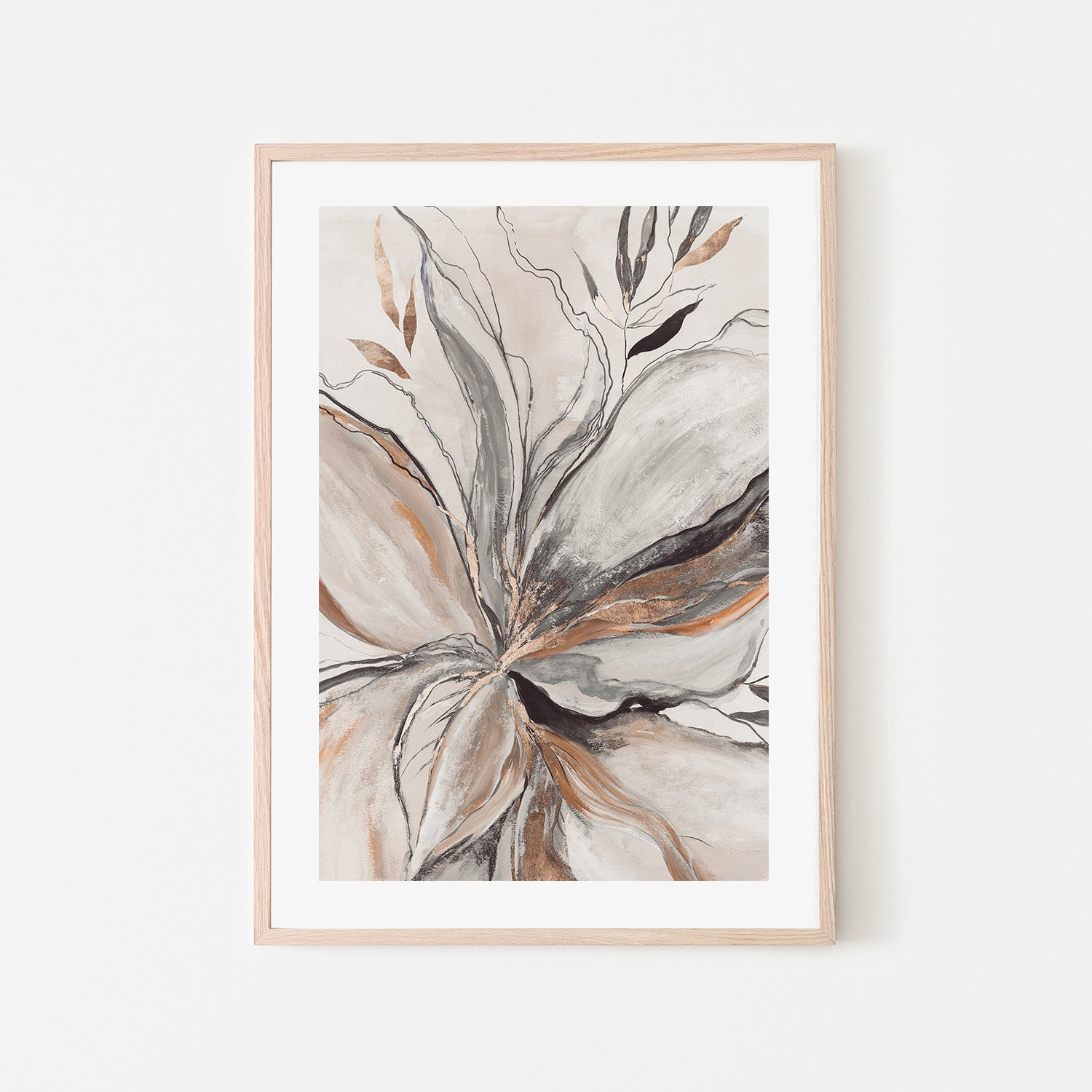 wall-art-print-canvas-poster-framed-Gold Brown Charcole Flower, Style B , By Asia Jensen-6