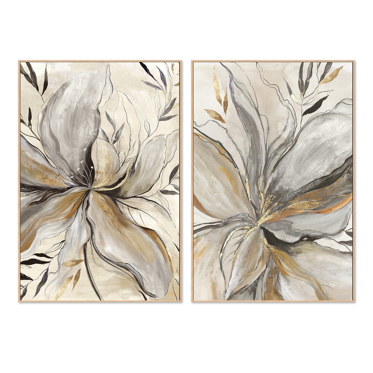 wall-art-print-canvas-poster-framed-Gold Charcole Flower, Style A & B, Set Of 2 , By Asia Jensen-4