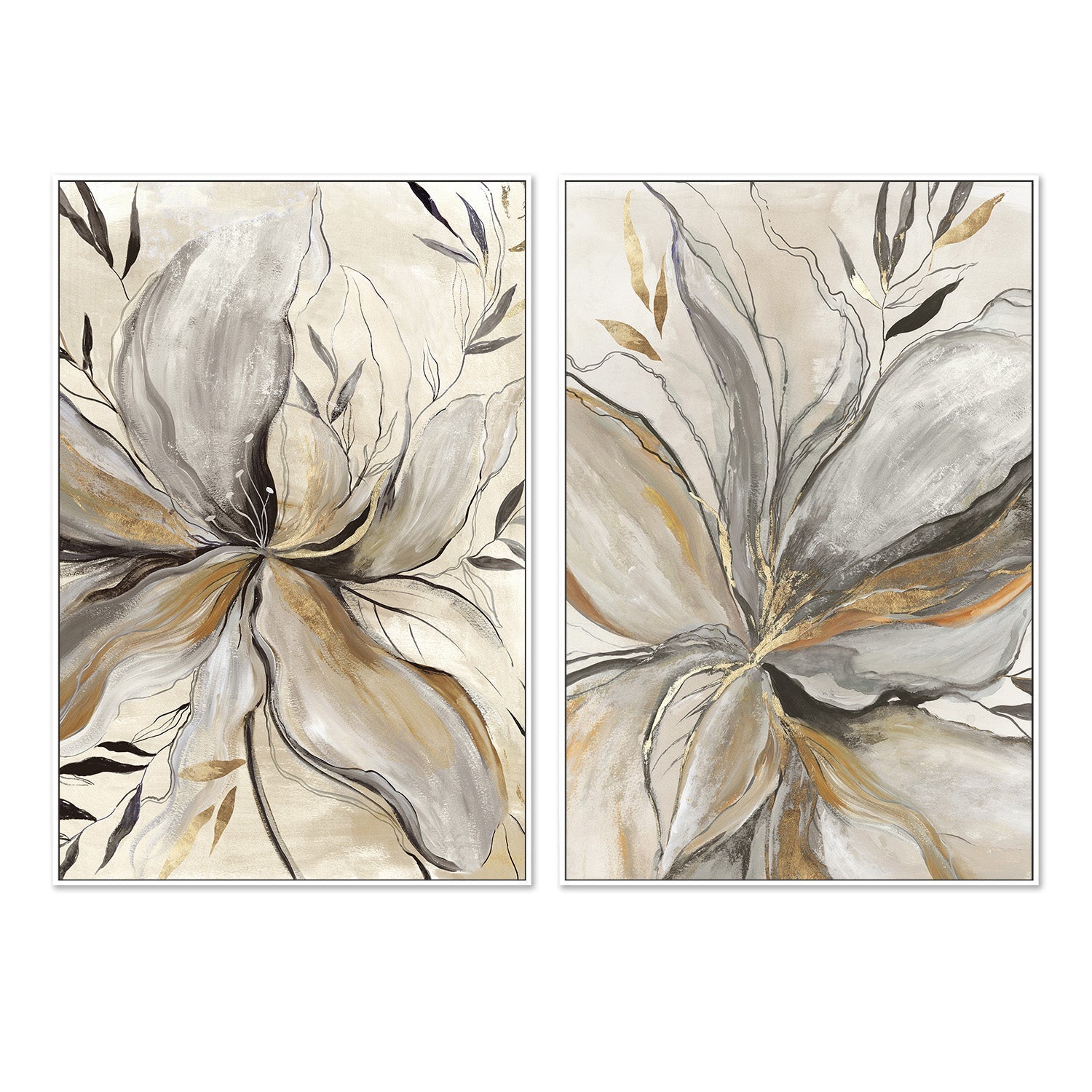 wall-art-print-canvas-poster-framed-Gold Charcole Flower, Style A & B, Set Of 2 , By Asia Jensen-5