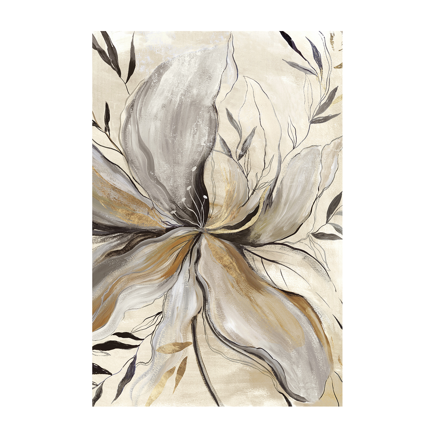 wall-art-print-canvas-poster-framed-Gold Charcole Flower, Style A , By Asia Jensen-1