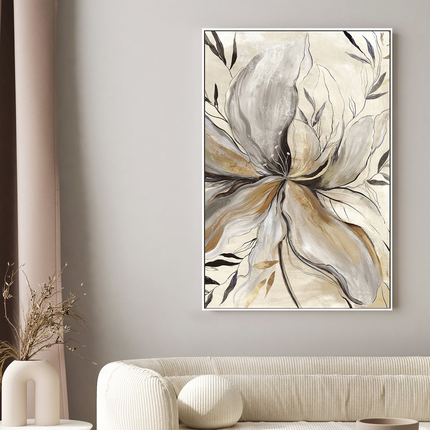 wall-art-print-canvas-poster-framed-Gold Charcole Flower, Style A , By Asia Jensen-2