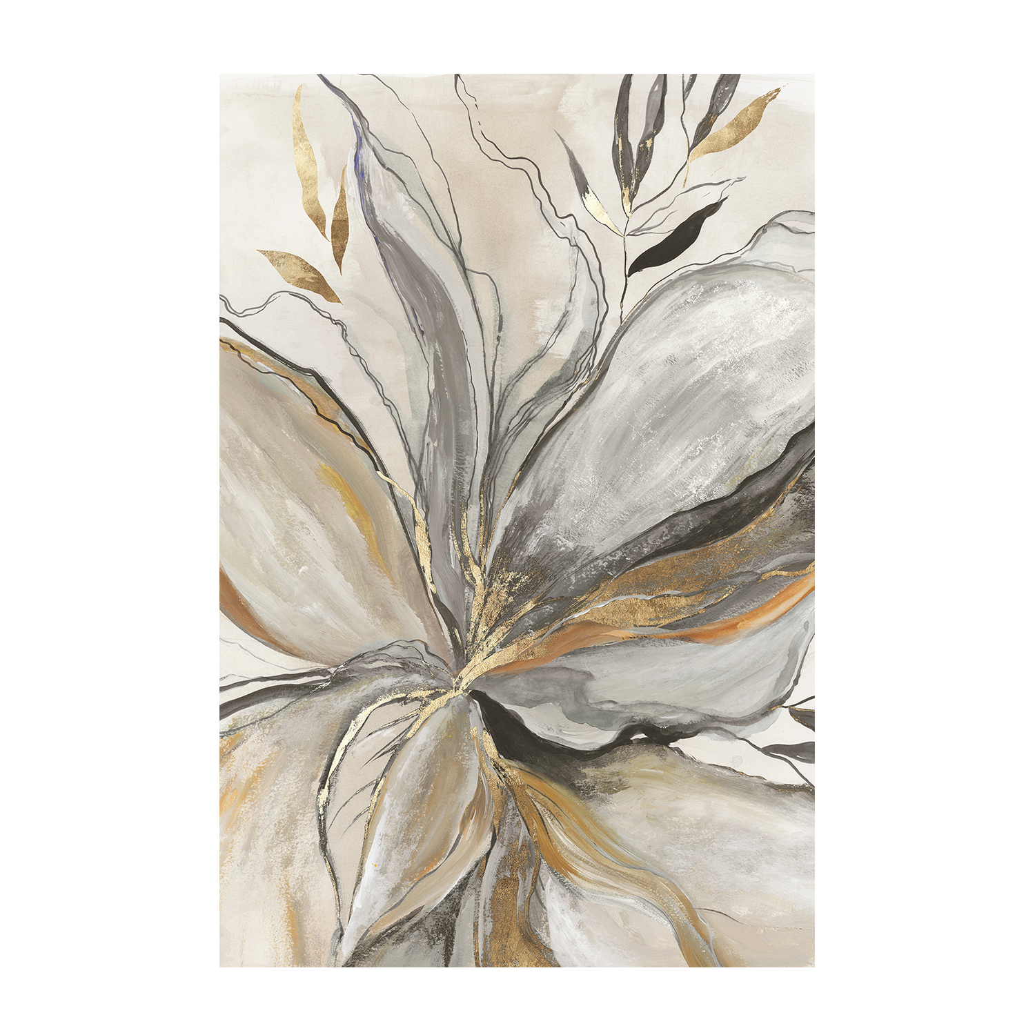 wall-art-print-canvas-poster-framed-Gold Charcole Flower, Style B , By Asia Jensen-1
