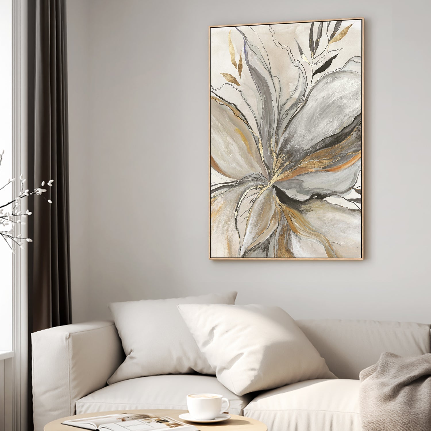wall-art-print-canvas-poster-framed-Gold Charcole Flower, Style B , By Asia Jensen-2