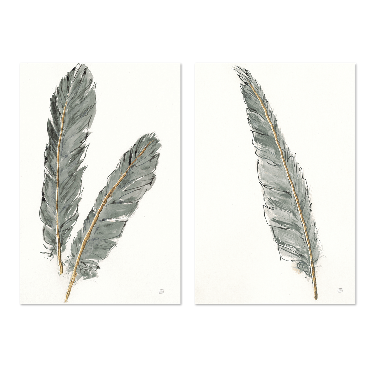 wall-art-print-canvas-poster-framed-Gold Feathers, Style A & B, Set Of 2 , By Lisa Audit-GIOIA-WALL-ART