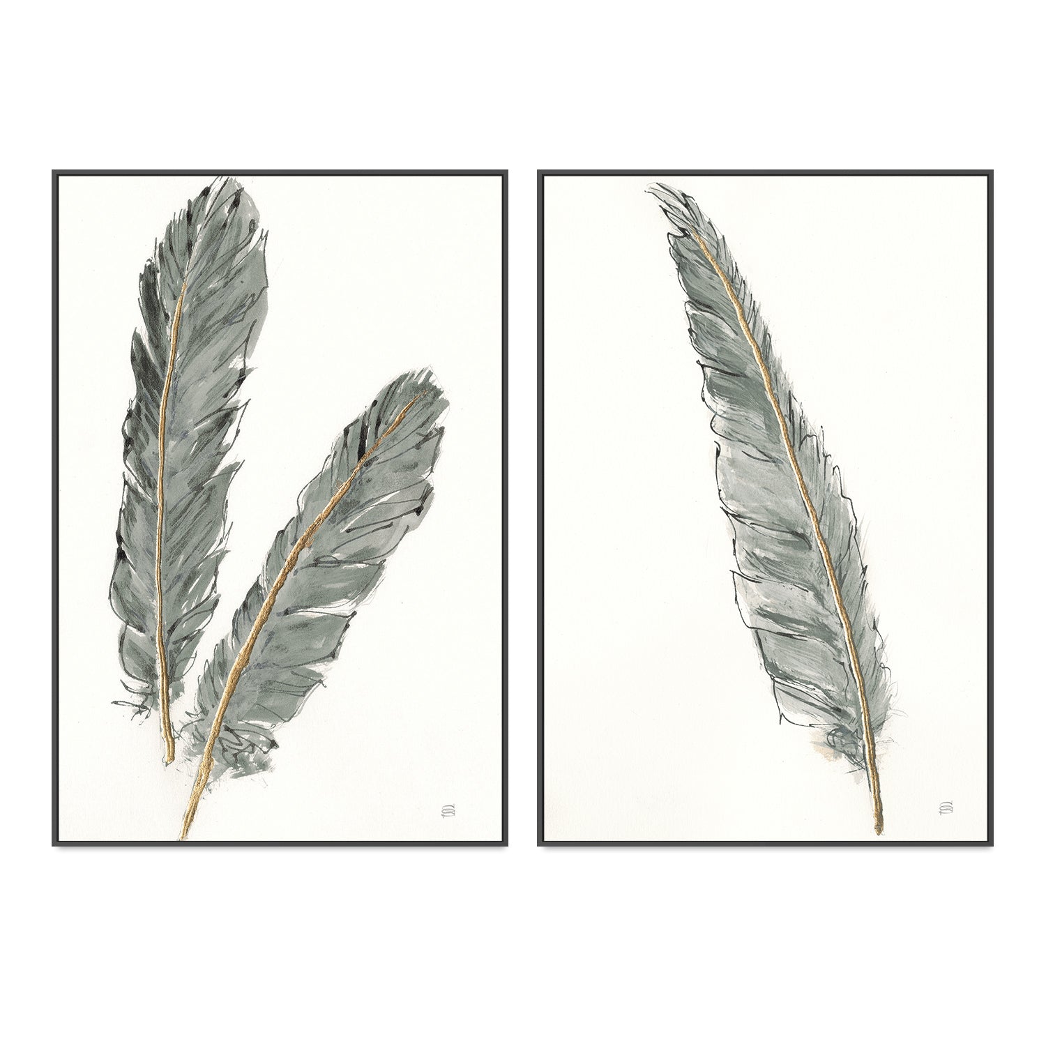 wall-art-print-canvas-poster-framed-Gold Feathers, Style A & B, Set Of 2 , By Lisa Audit-GIOIA-WALL-ART