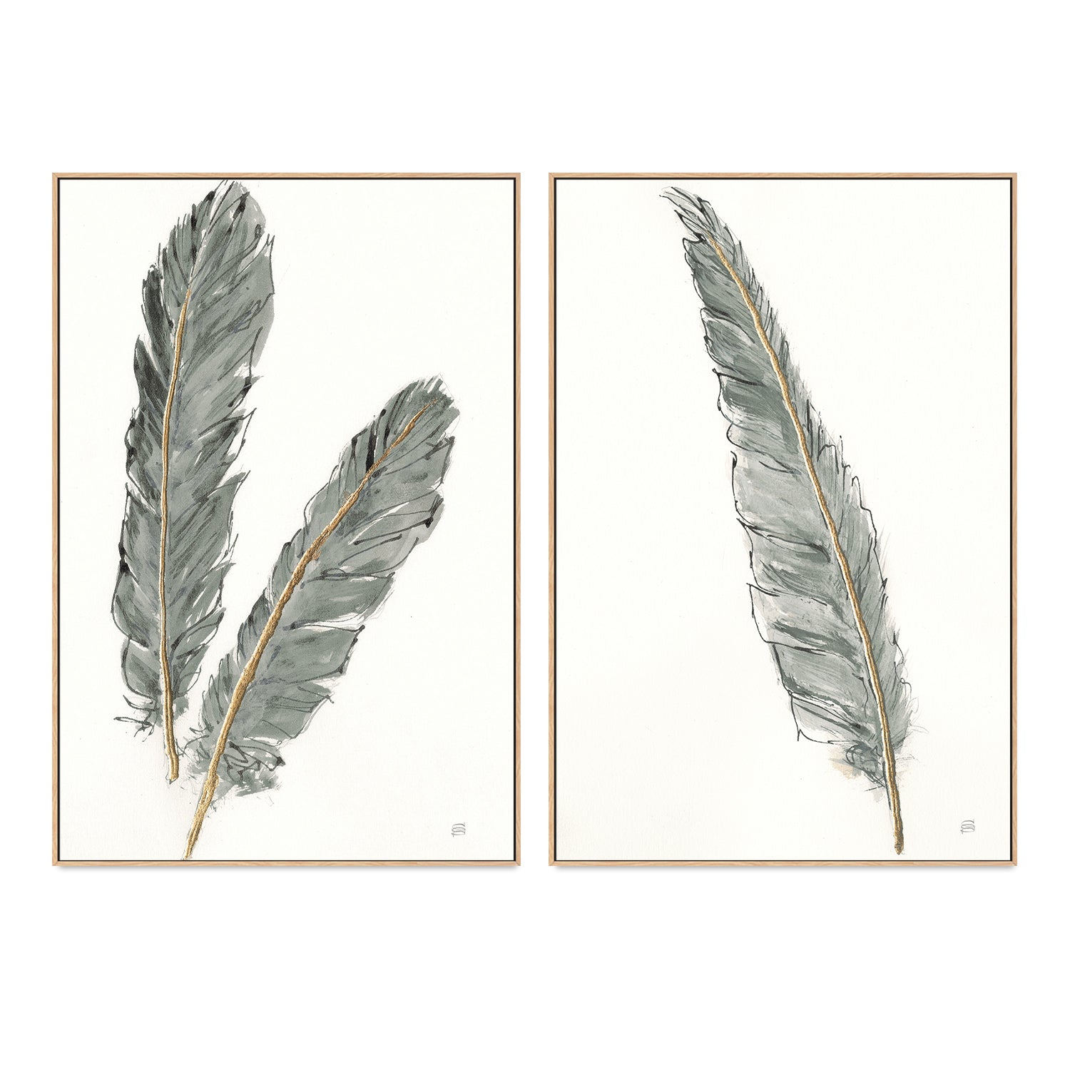 wall-art-print-canvas-poster-framed-Gold Feathers, Style A & B, Set Of 2 , By Lisa Audit-GIOIA-WALL-ART