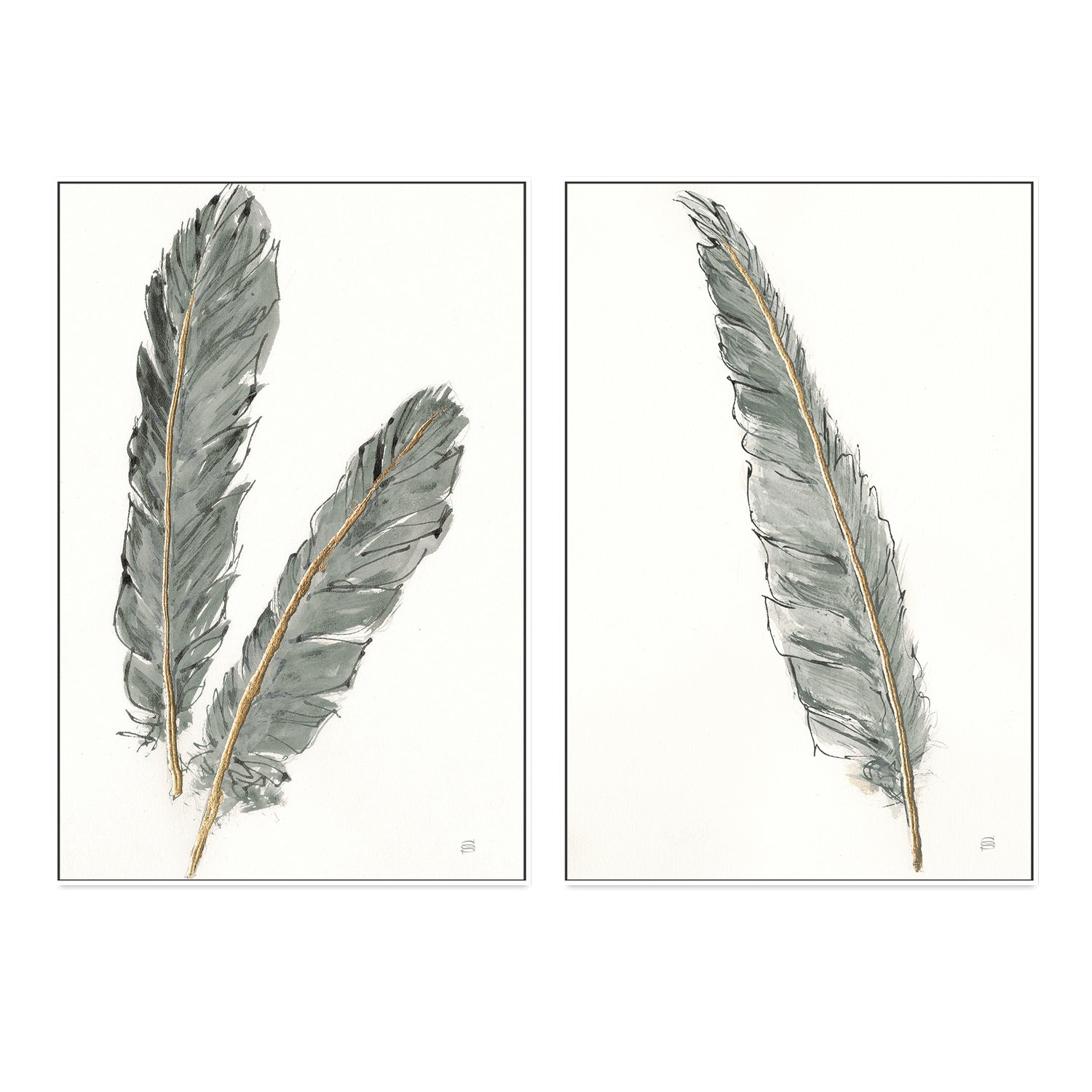 wall-art-print-canvas-poster-framed-Gold Feathers, Style A & B, Set Of 2 , By Lisa Audit-GIOIA-WALL-ART