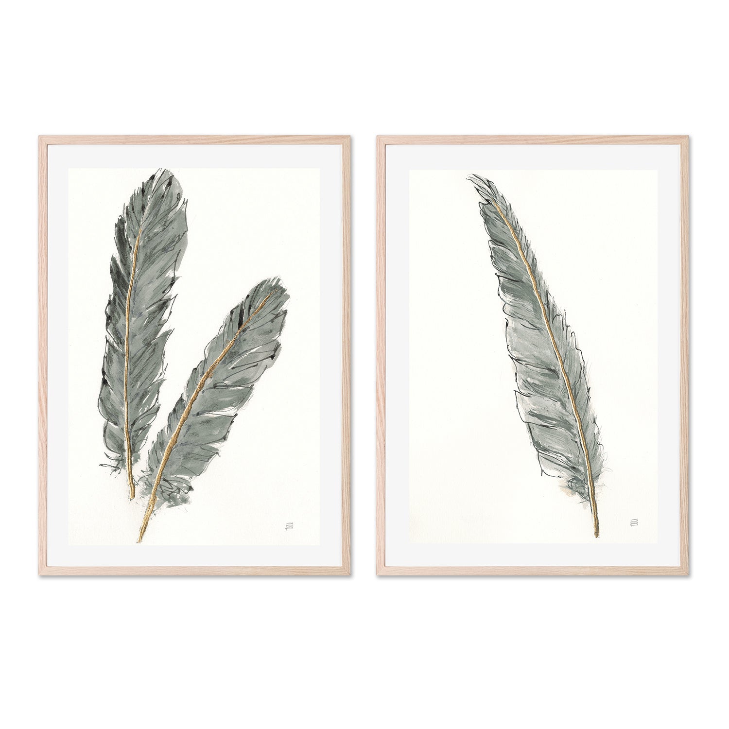 wall-art-print-canvas-poster-framed-Gold Feathers, Style A & B, Set Of 2 , By Lisa Audit-GIOIA-WALL-ART