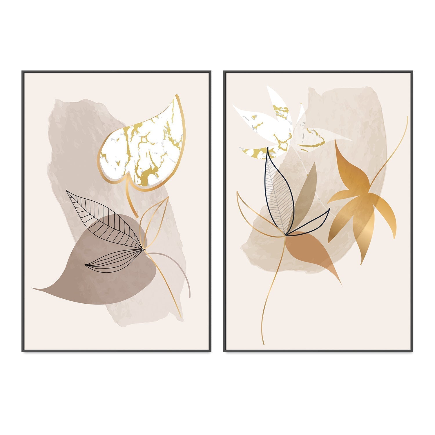 wall-art-print-canvas-poster-framed-Gold Leaf, Style A & B, Set of 2-GIOIA-WALL-ART