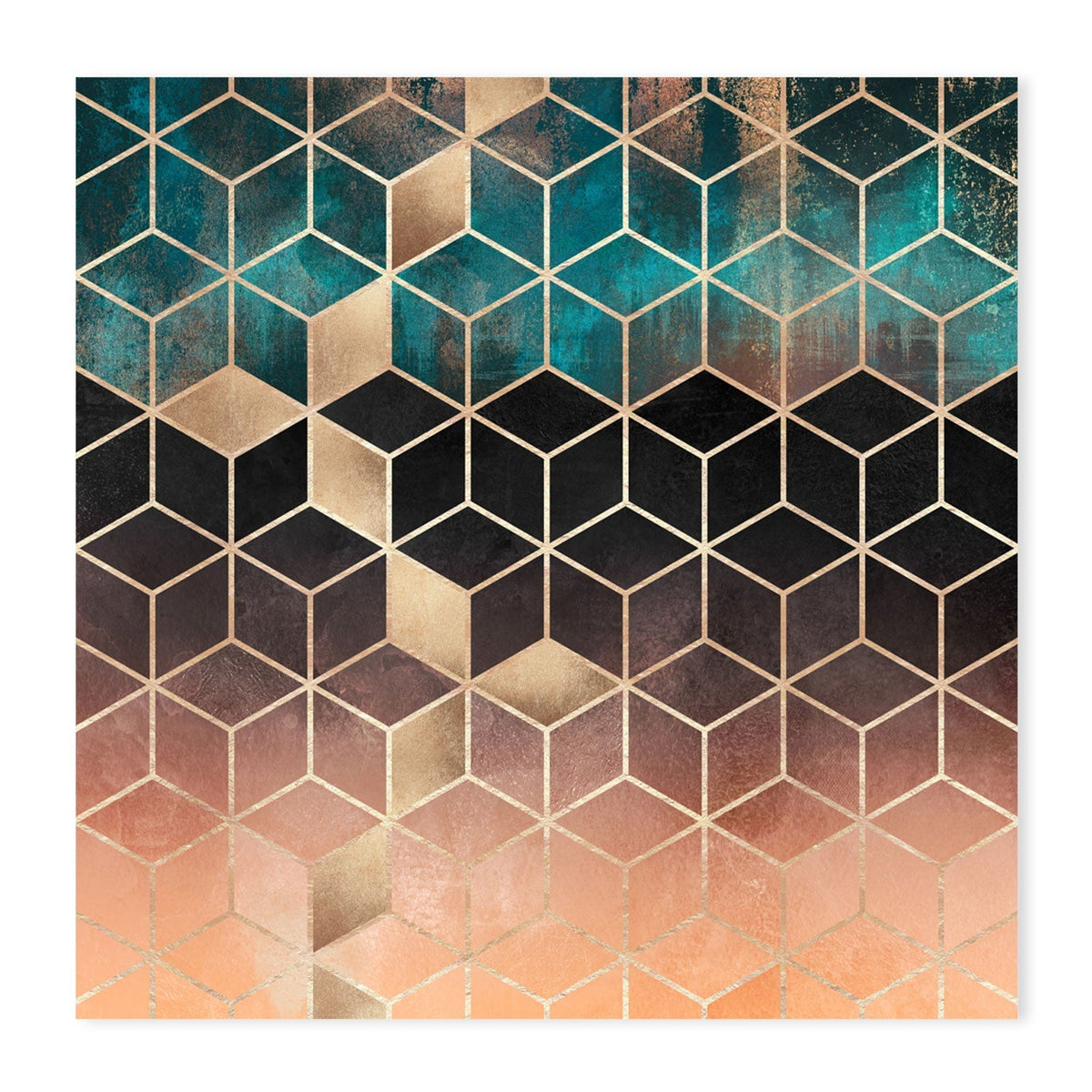 wall-art-print-canvas-poster-framed-Gold, Peach and Teal Geometric Design-GIOIA-WALL-ART