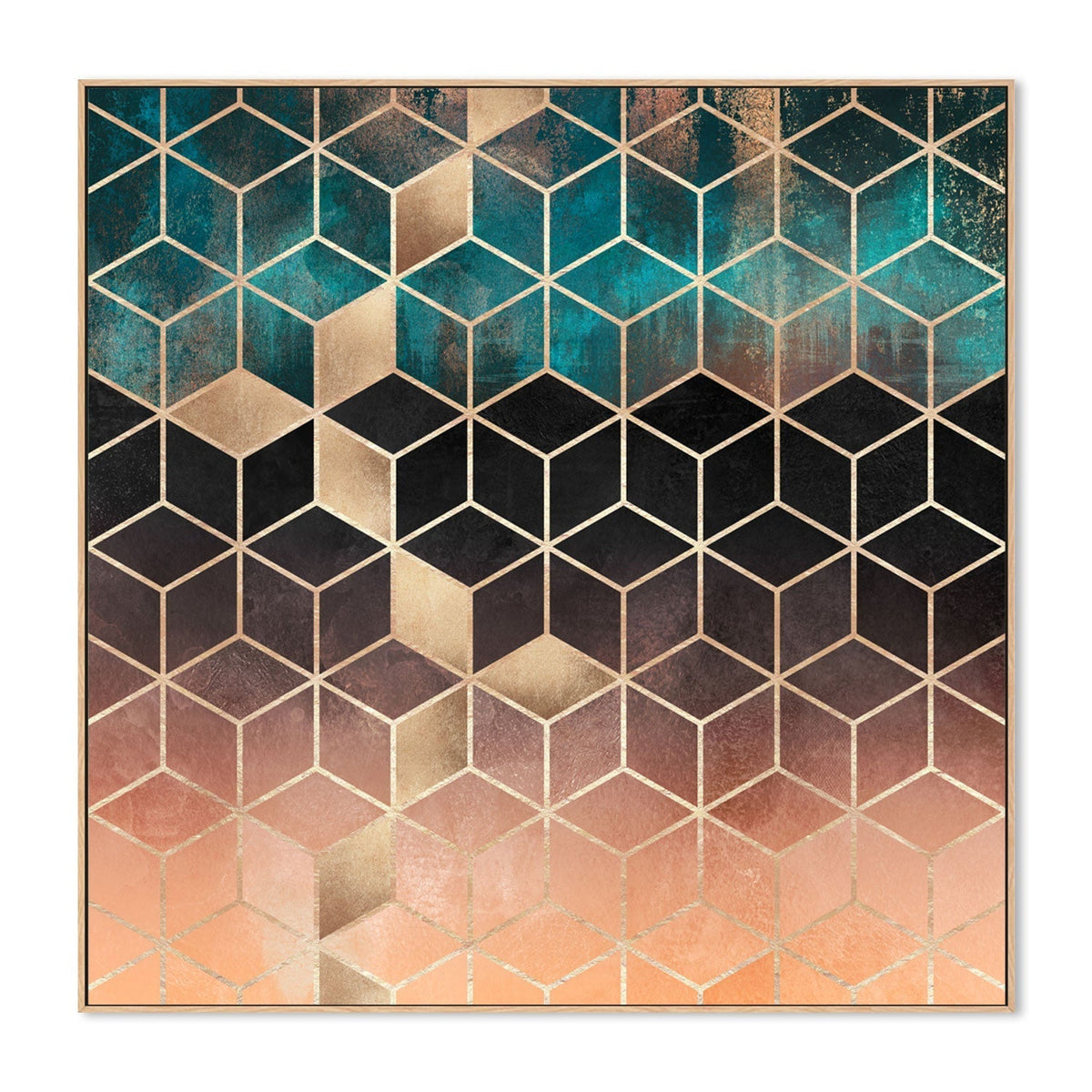 wall-art-print-canvas-poster-framed-Gold, Peach and Teal Geometric Design-GIOIA-WALL-ART