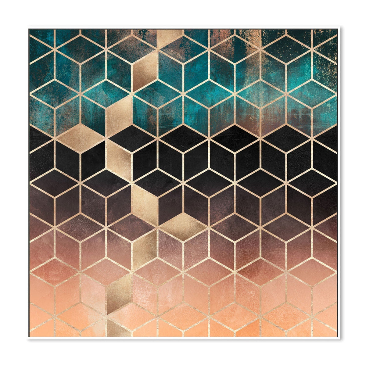 wall-art-print-canvas-poster-framed-Gold, Peach and Teal Geometric Design-GIOIA-WALL-ART
