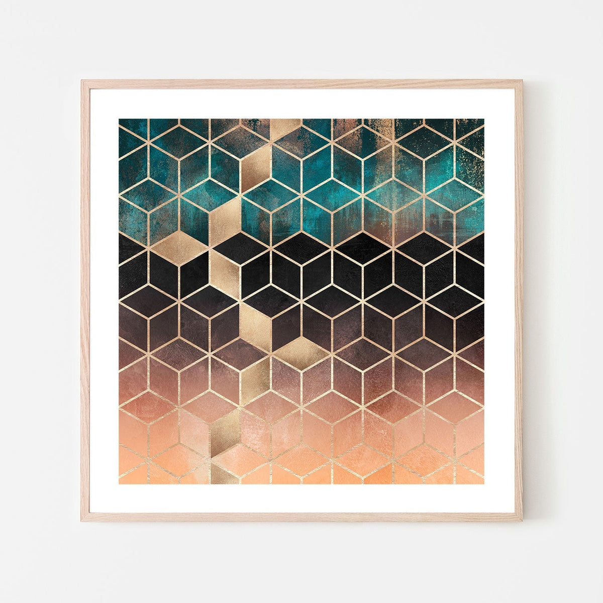 wall-art-print-canvas-poster-framed-Gold, Peach and Teal Geometric Design-GIOIA-WALL-ART