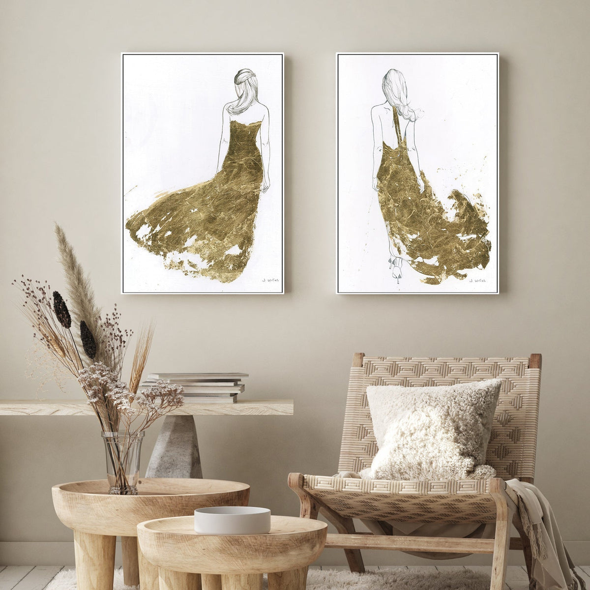 wall-art-print-canvas-poster-framed-Golden Dress, set of 2-by-James Wiens-Gioia Wall Art