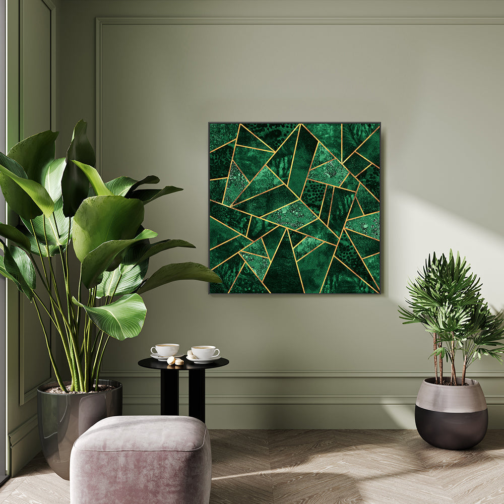 wall-art-print-canvas-poster-framed-Golden Emerald Geometric Design-GIOIA-WALL-ART