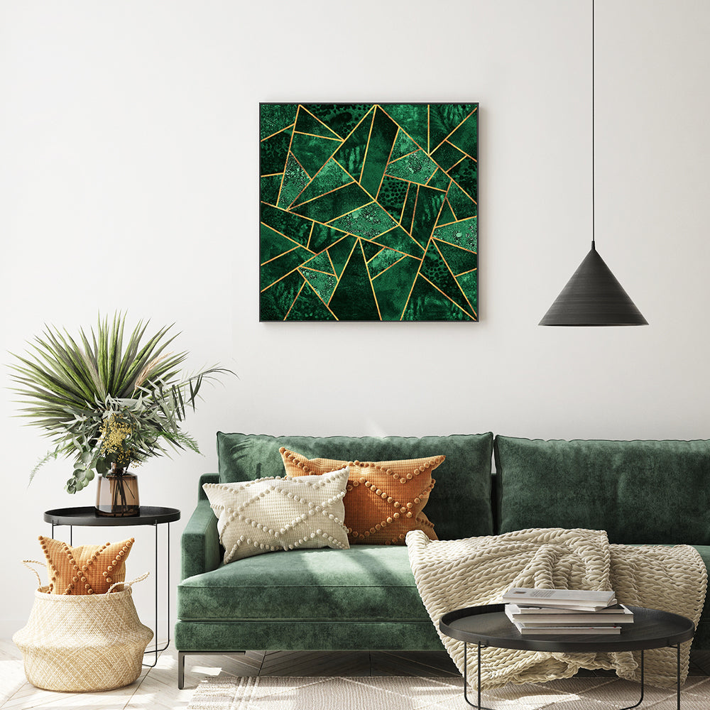wall-art-print-canvas-poster-framed-Golden Emerald Geometric Design-GIOIA-WALL-ART