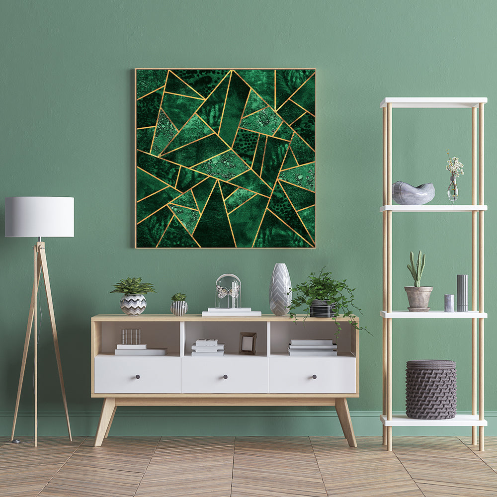 wall-art-print-canvas-poster-framed-Golden Emerald Geometric Design-GIOIA-WALL-ART