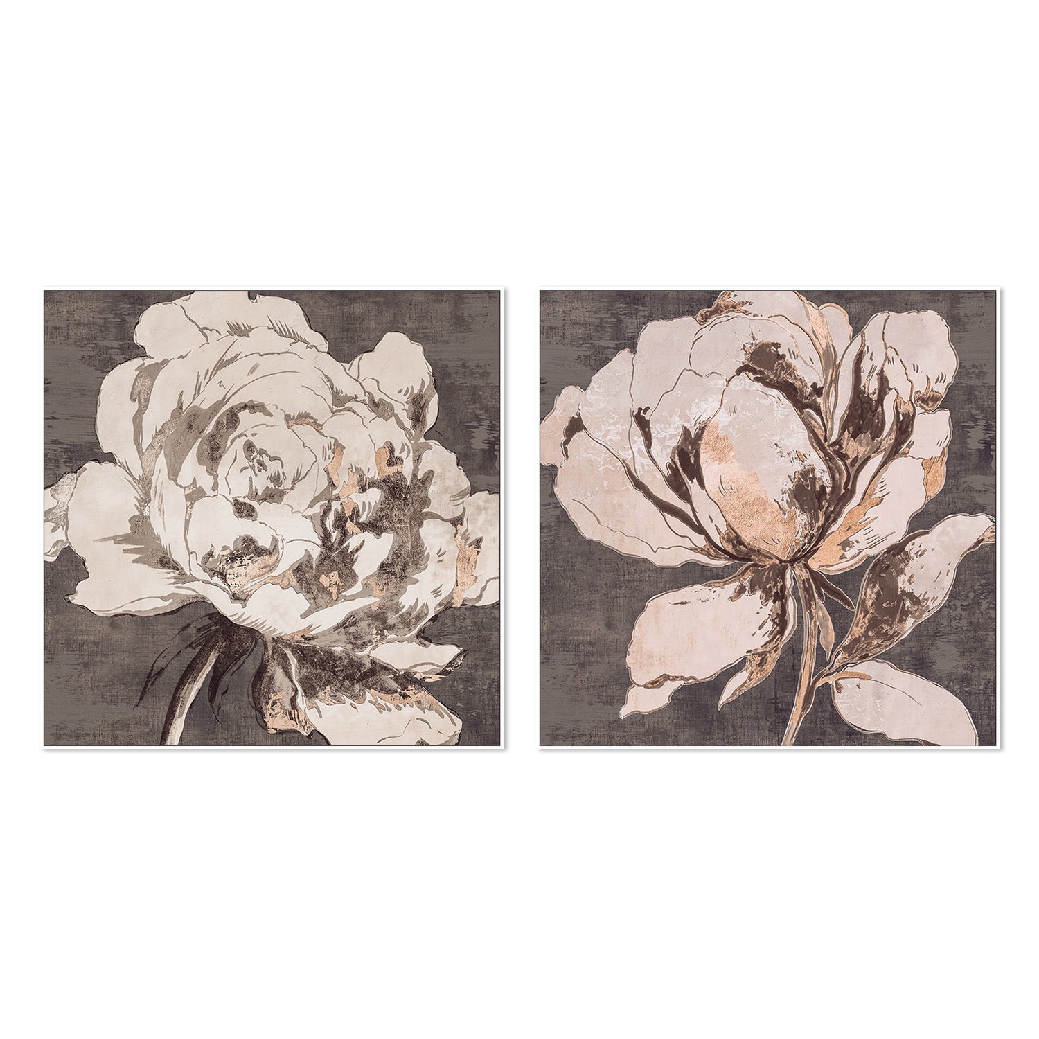 wall-art-print-canvas-poster-framed-Golden Flower Brown Tone, Style A & B, Set Of 2 , By Asia Jensen-5