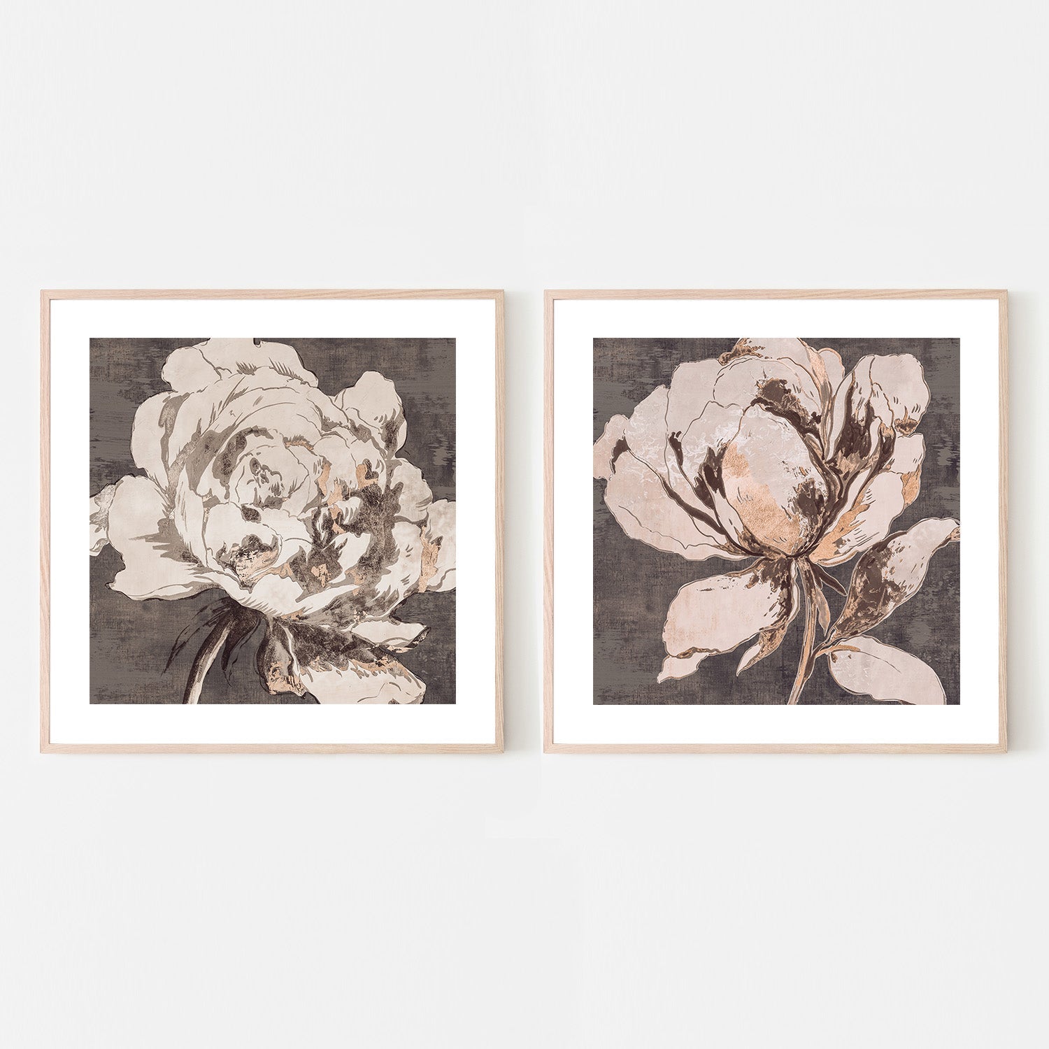 wall-art-print-canvas-poster-framed-Golden Flower Brown Tone, Style A & B, Set Of 2 , By Asia Jensen-6