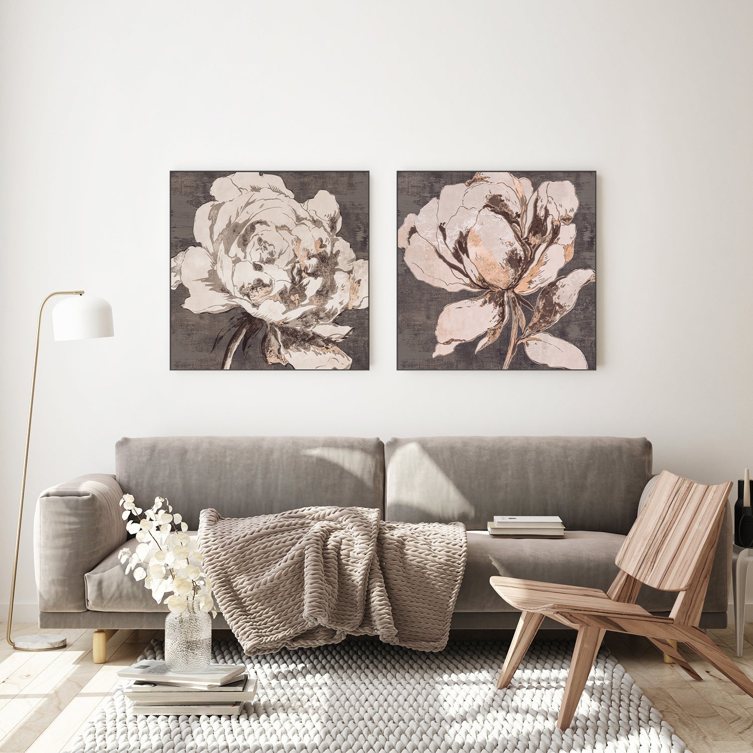 wall-art-print-canvas-poster-framed-Golden Flower Brown Tone, Style A & B, Set Of 2 , By Asia Jensen-7