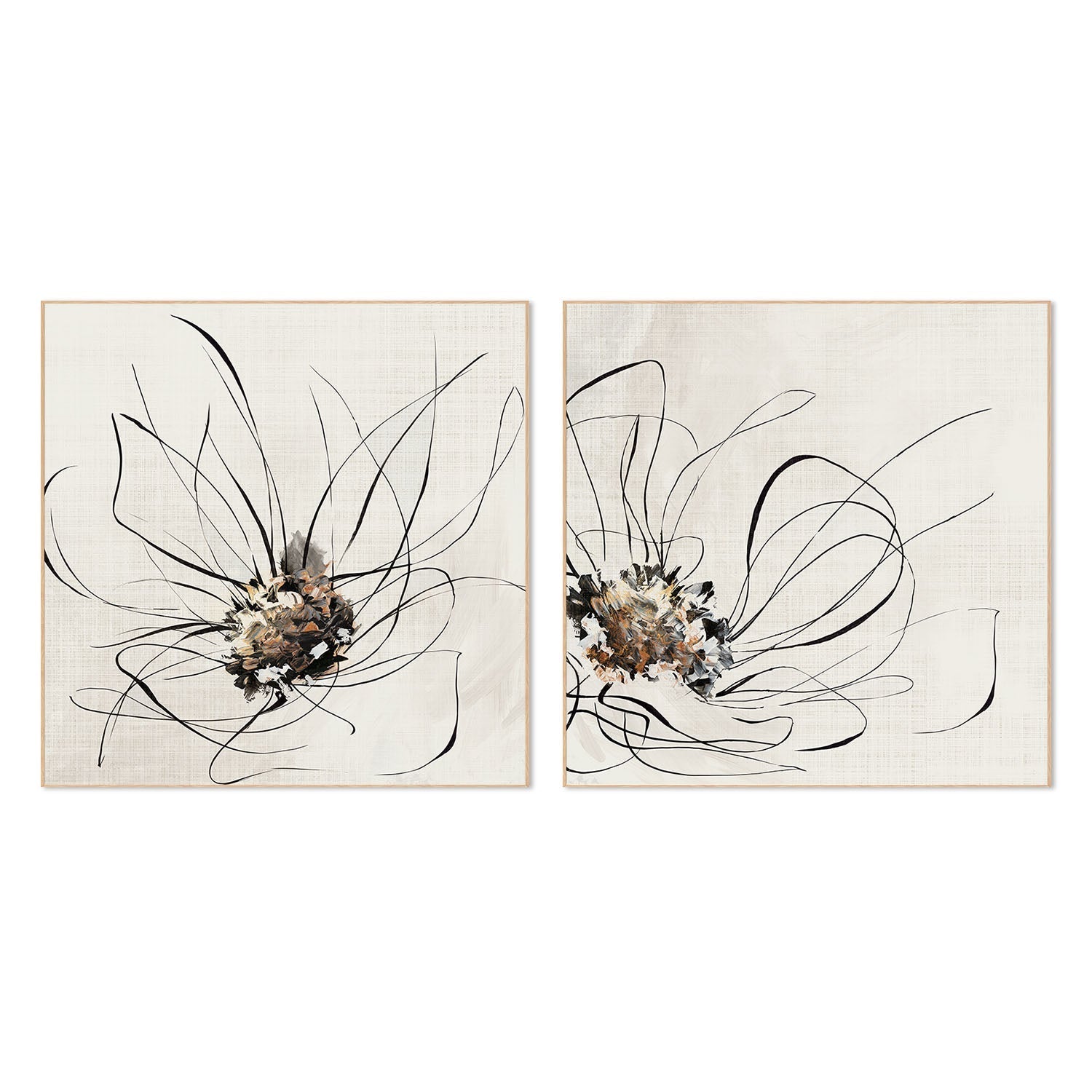wall-art-print-canvas-poster-framed-Golden Flower Lines, Style A & B, Set Of 2 , By Alex Black-4