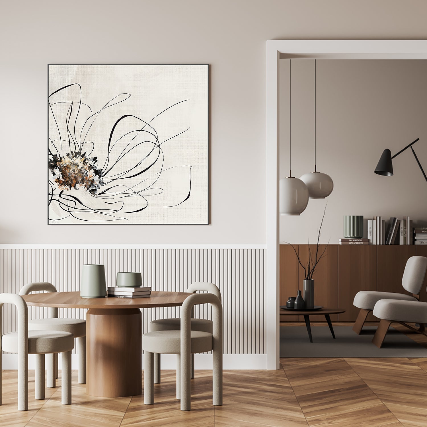wall-art-print-canvas-poster-framed-Golden Flower Lines, Style A , By Alex Black-7