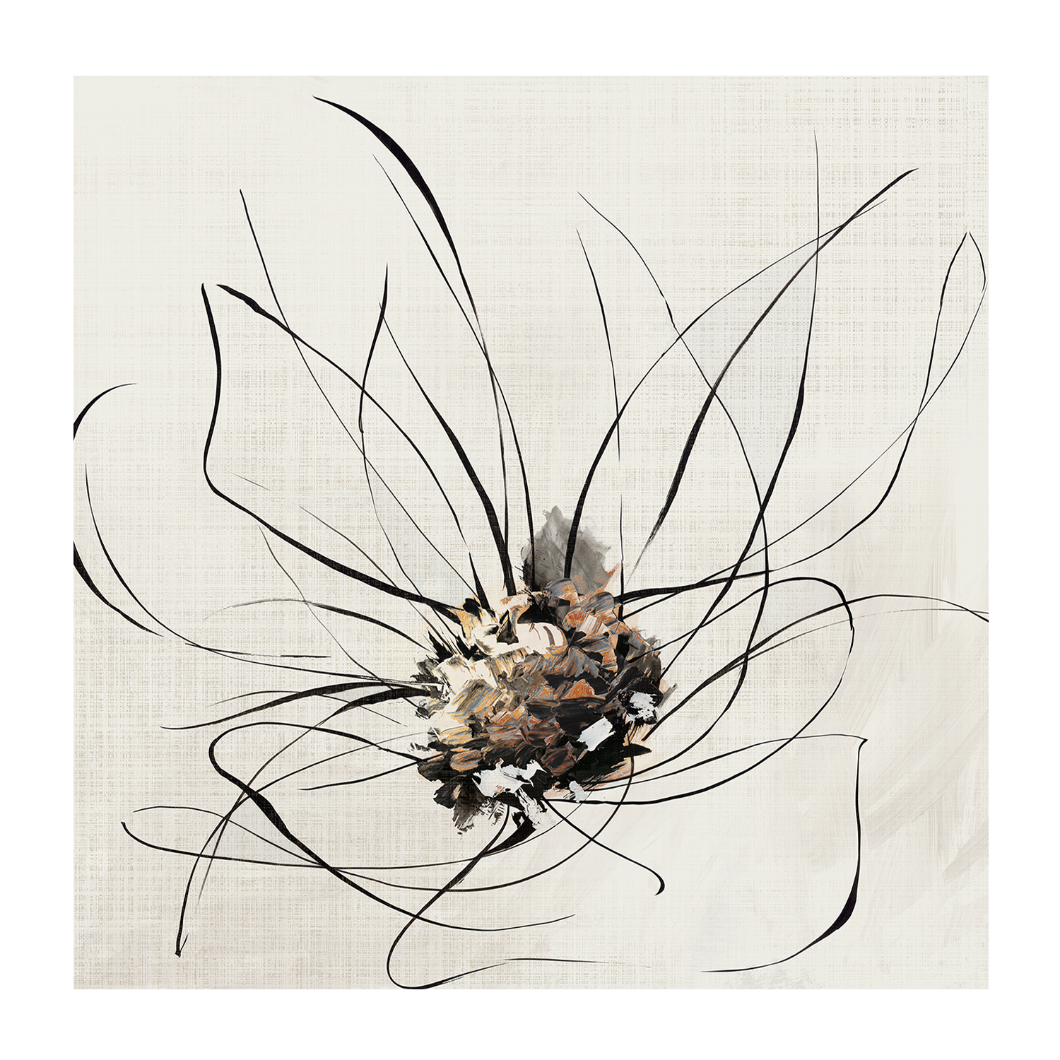 wall-art-print-canvas-poster-framed-Golden Flower Lines, Style B , By Alex Black-1