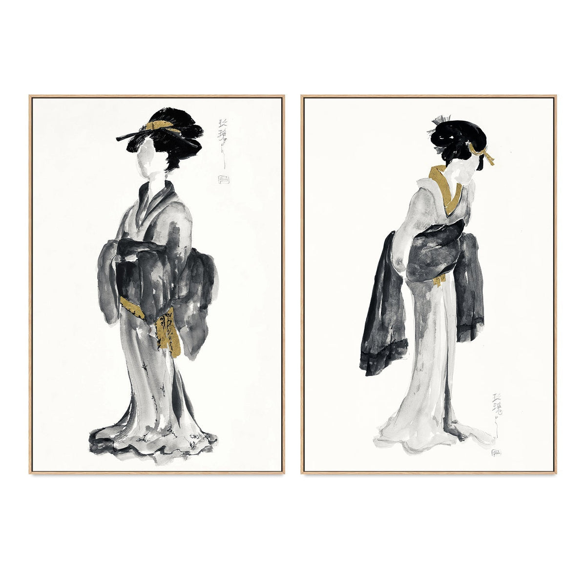 wall-art-print-canvas-poster-framed-Golden Geisha, Style A & B, Set Of 2 , By Chris Paschke-GIOIA-WALL-ART