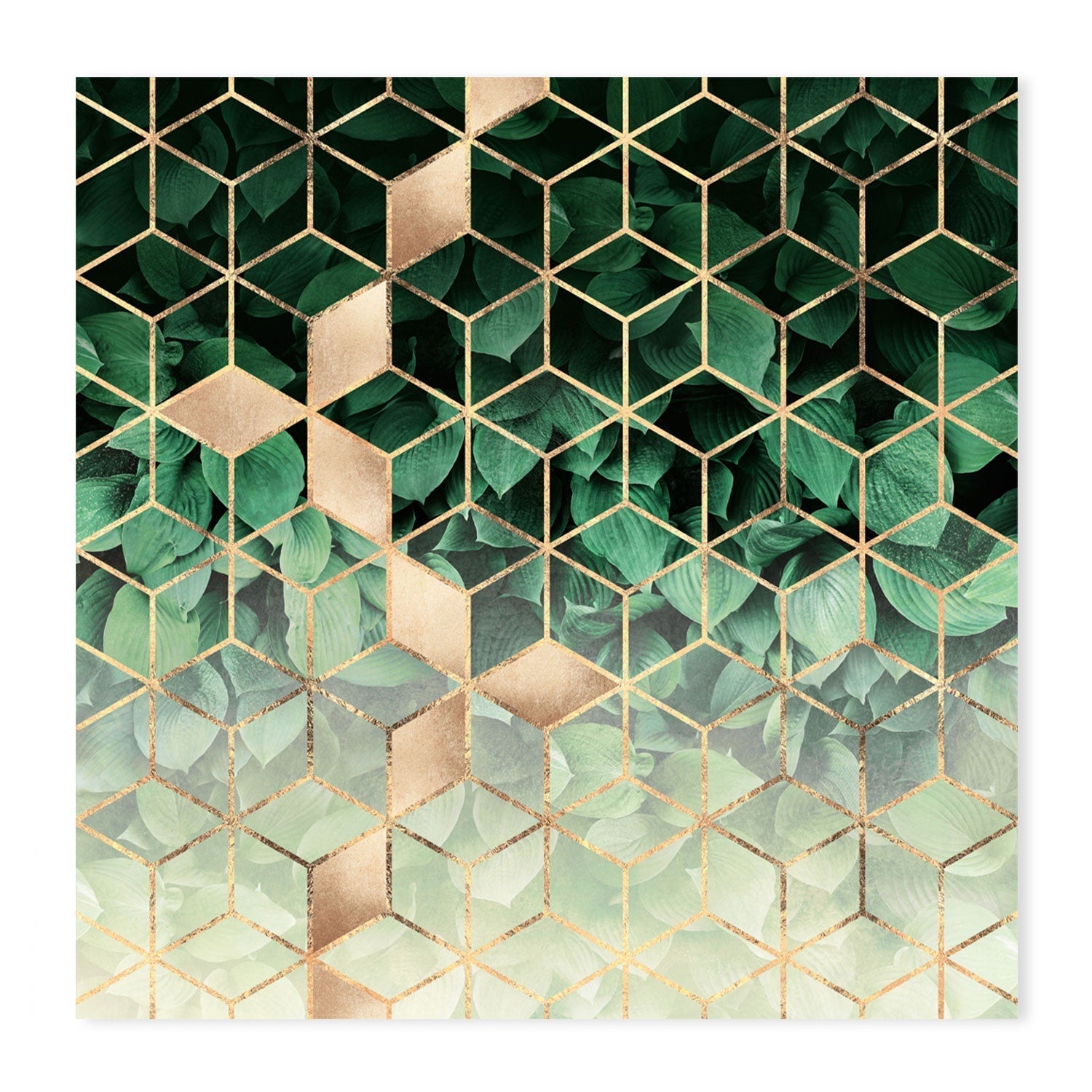 wall-art-print-canvas-poster-framed-Golden Leafy Green Geometric Design-GIOIA-WALL-ART